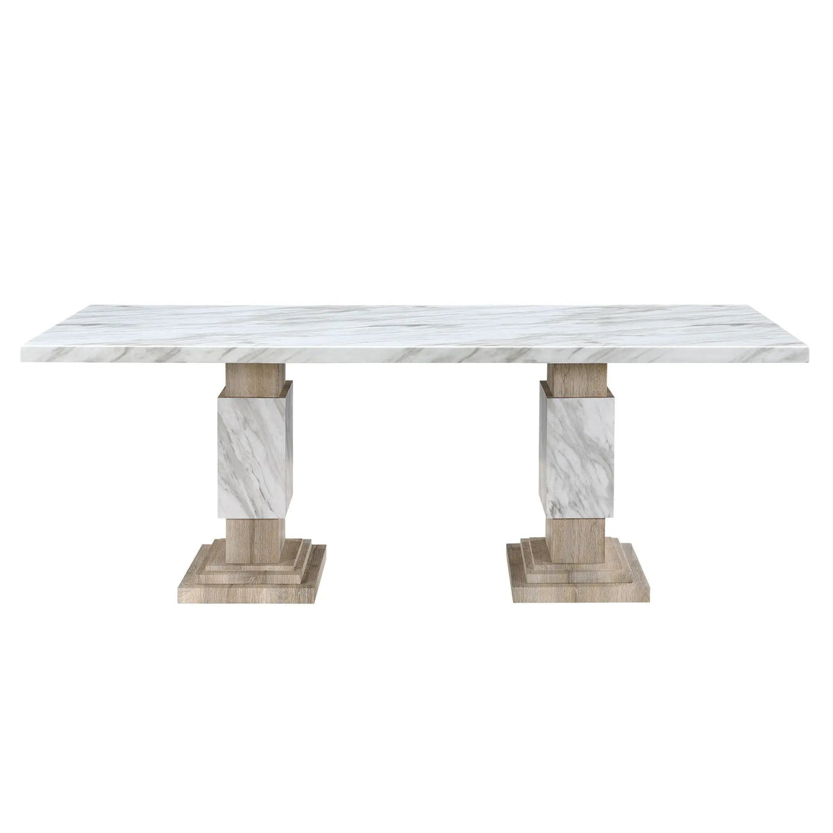 Dining Table Set | Faux Marble Finish | Pedestal Base | 4 Chairs