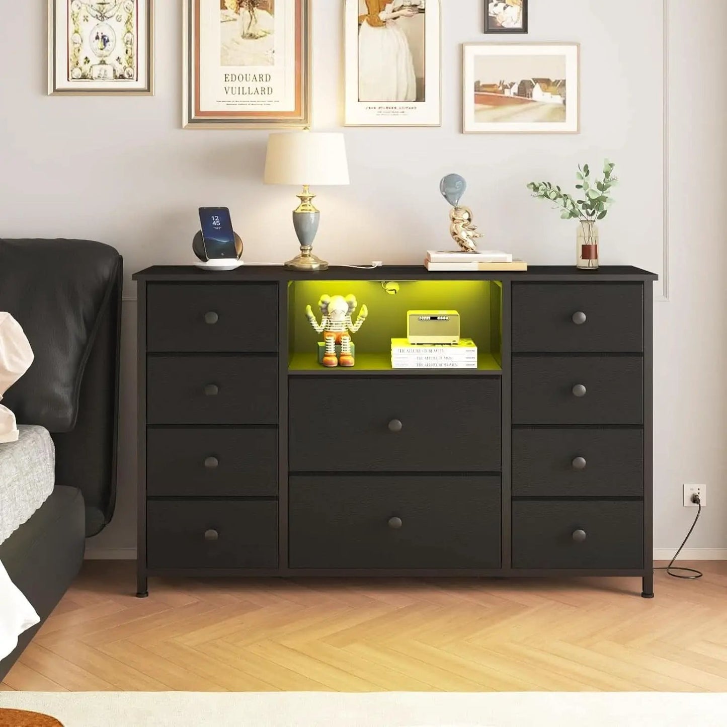 Black Dresser With Charging Station And LED Lights from PriceLows™