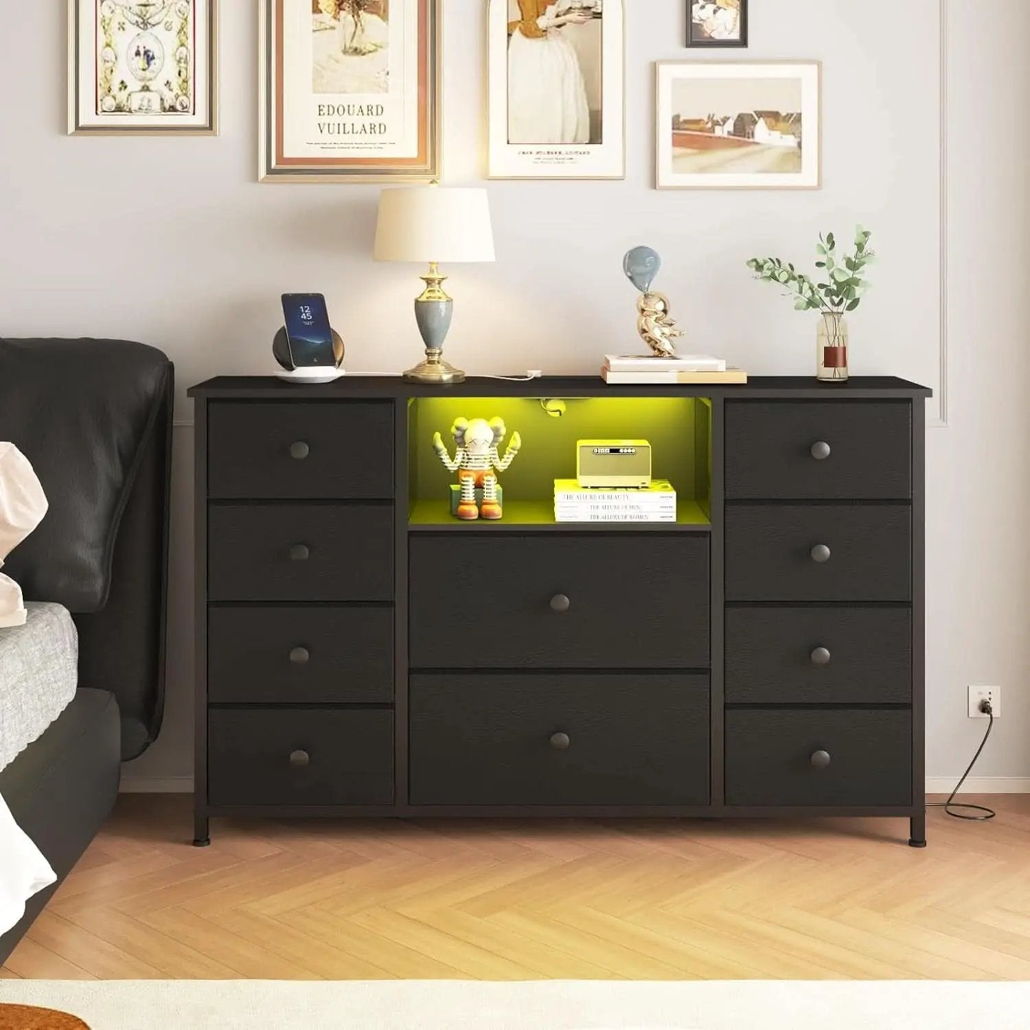Black Dresser With Charging Station And LED Lights from PriceLows™