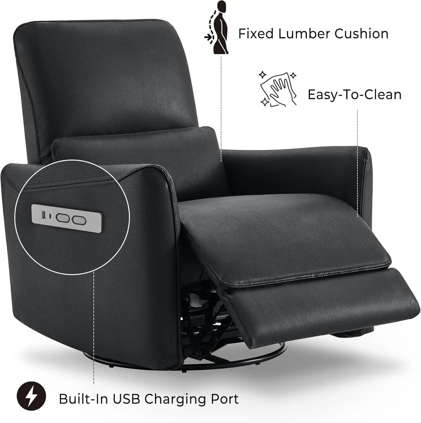 Power Recliner Chair USB Charging Lumbar Support Black from PriceLows™