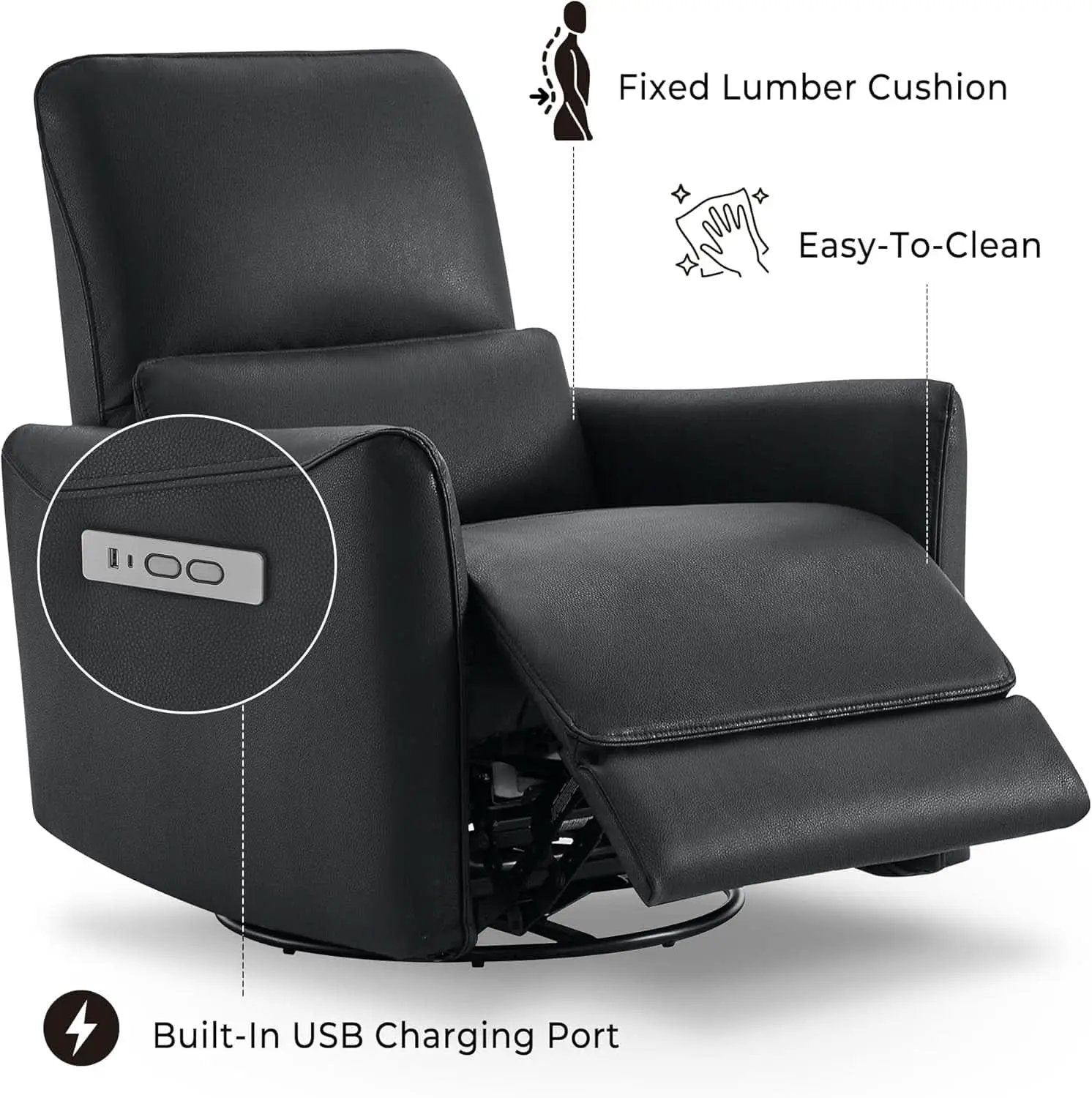 Power Recliner Chair USB Charging Lumbar Support Black from PriceLows™