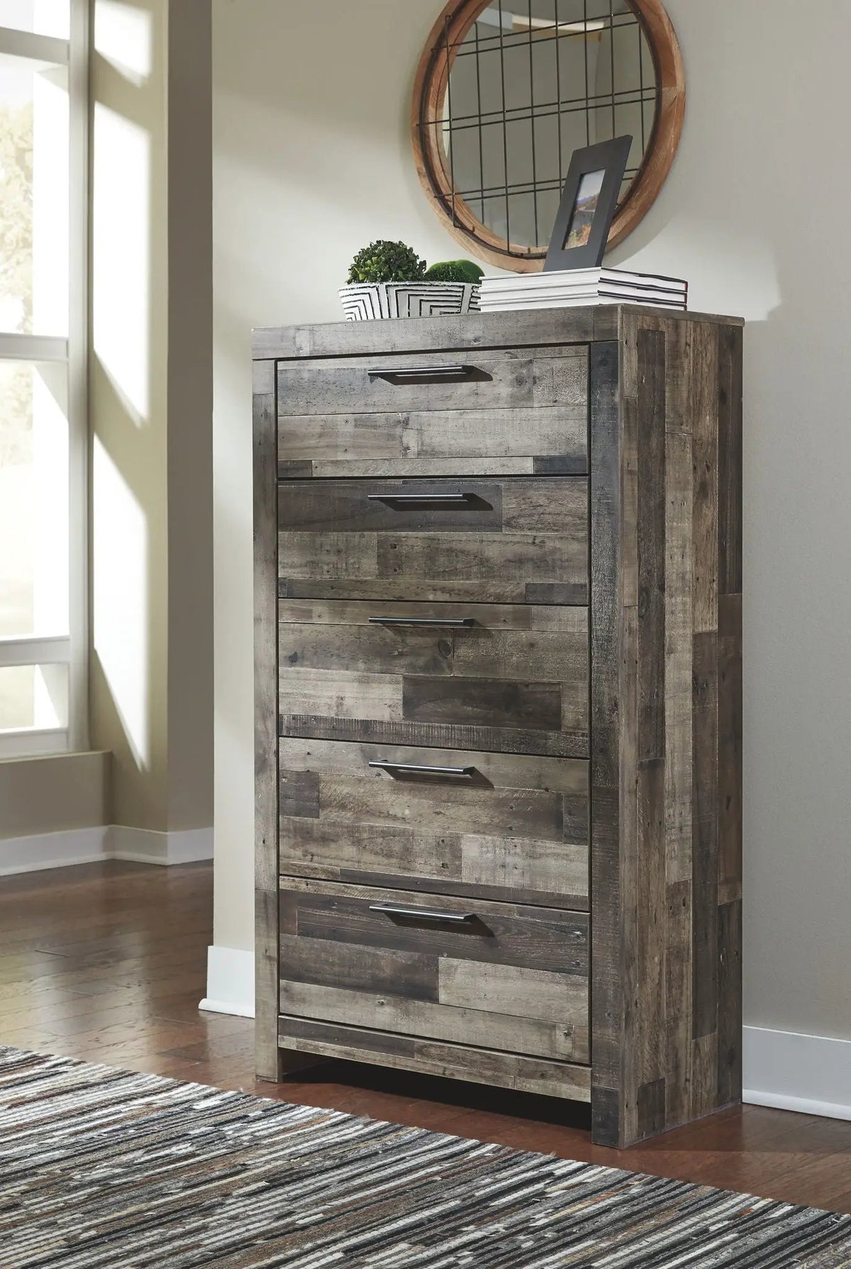 Derekson Youth Panel Bedroom Set | 4-Piece | Rustic Butcher Block Finish | Replicated Pine Grain