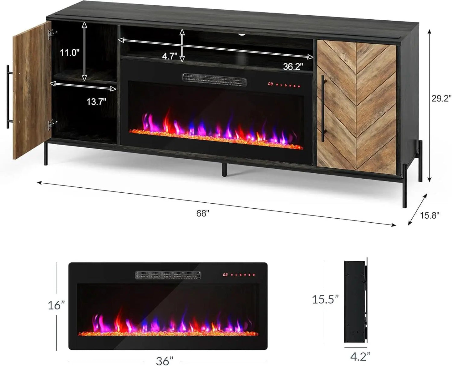 68 Inch TV Stand With 36 Inch Electric Fireplace Heater from PriceLows™