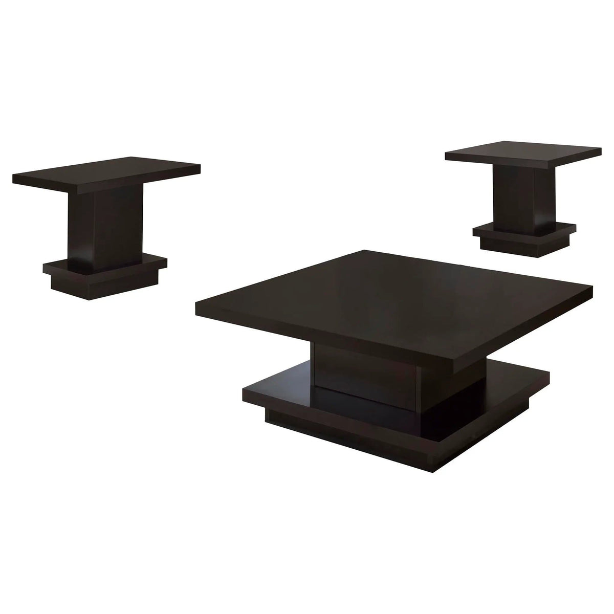 Reston 3-piece Square Coffee and End Table Set | 3-Piece Set | Engineered Wood & Veneer | Cappuccino