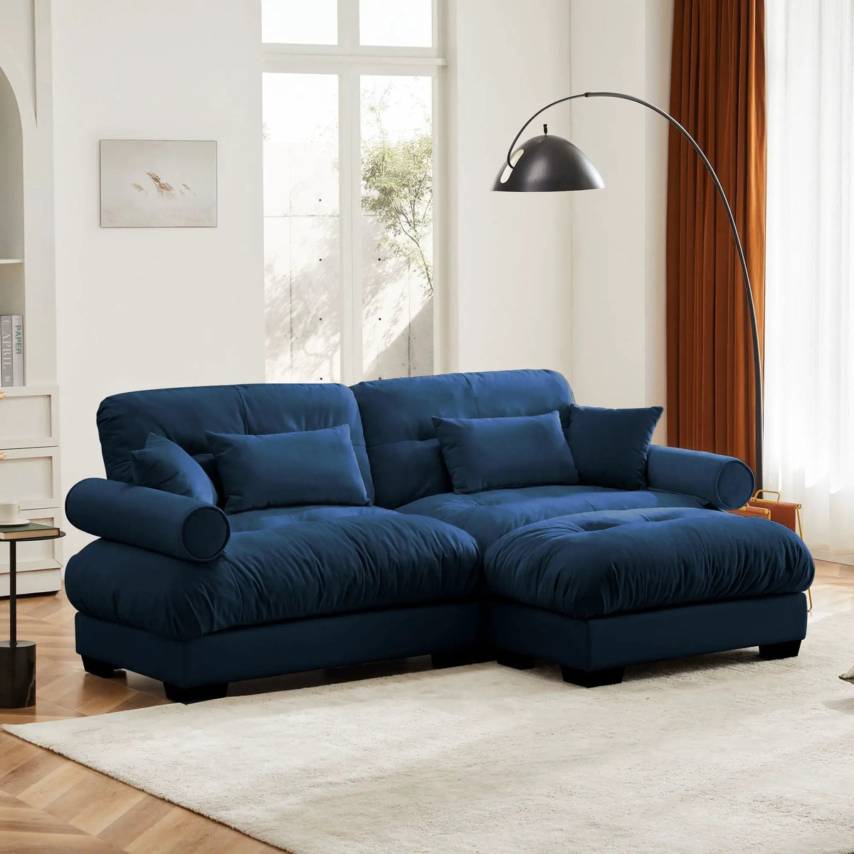 Modular Sectional Sofa | Deep Comfort Cushions | Vintage Fabric Ottoman