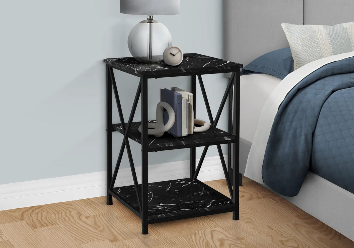 3-Tier Accent Table | Marble Look | Square Tabletop | Contemporary Side Table