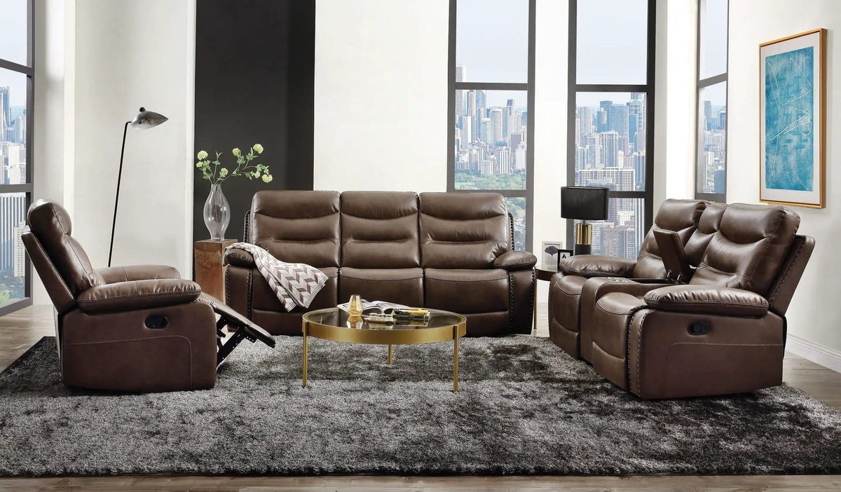 Aashi Leather Gel Match Recliner Loveseat | 38 x 72 x 34 in | Leather & Metal | Brown