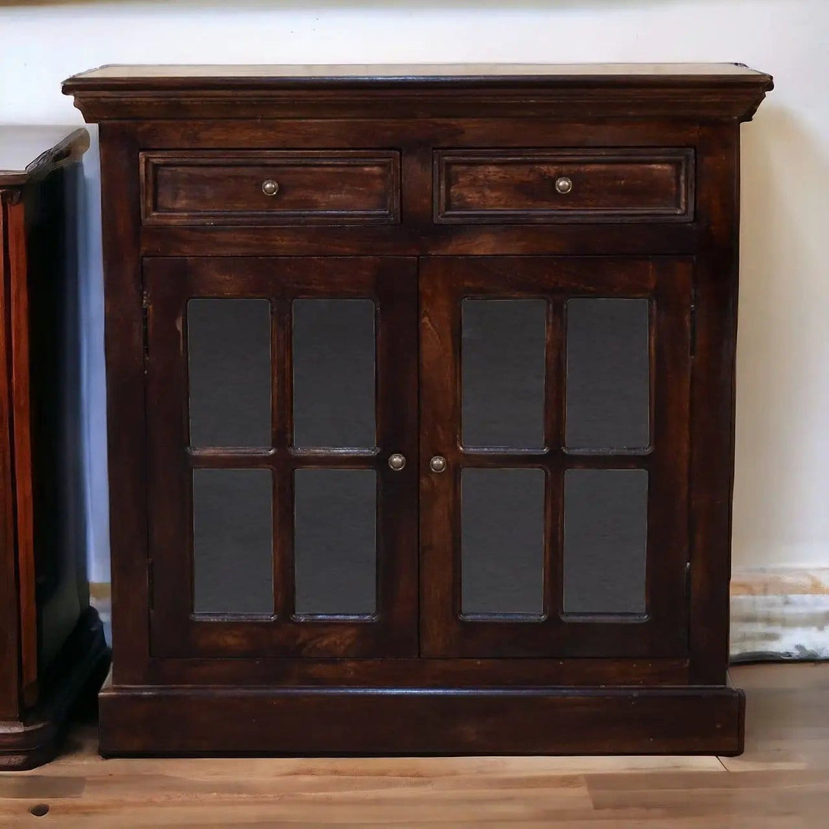 Cabinet With Glazed Doors | 2 Pieces | Solid Wood & Brass | Living Room
