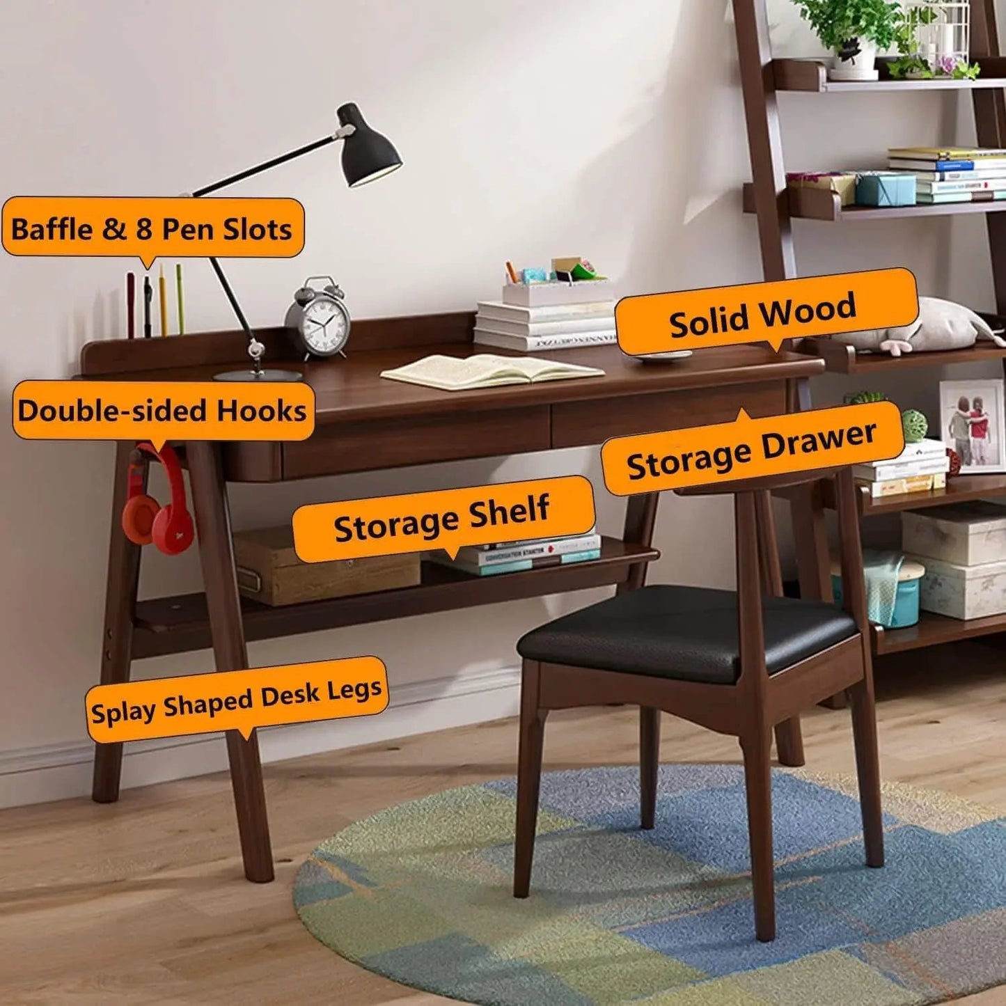 Solid Wood Writing Desk 47 In Walnut Enterprise Edition from PriceLows™