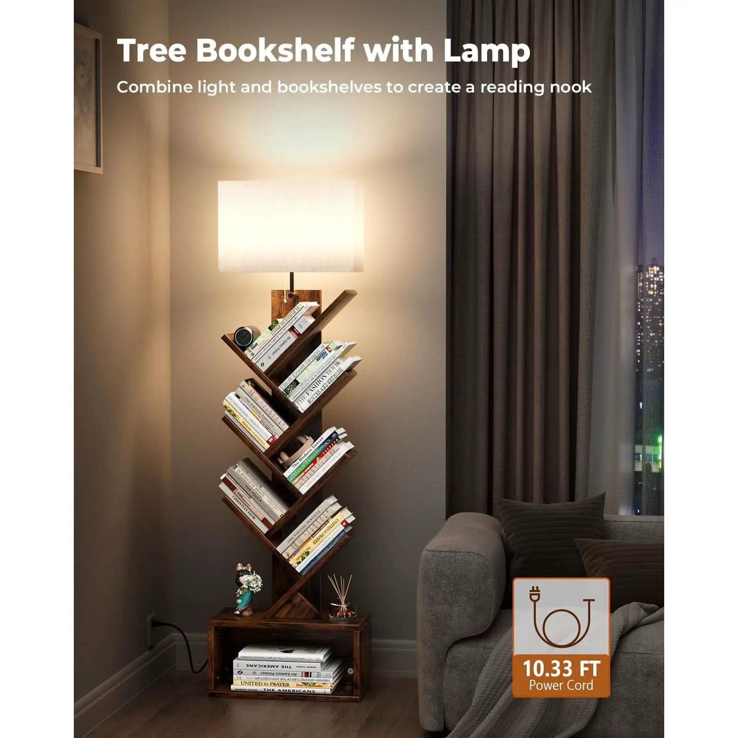 6 Tier Tree Bookshelf With Light Rustic Brown Home Office from PriceLows™