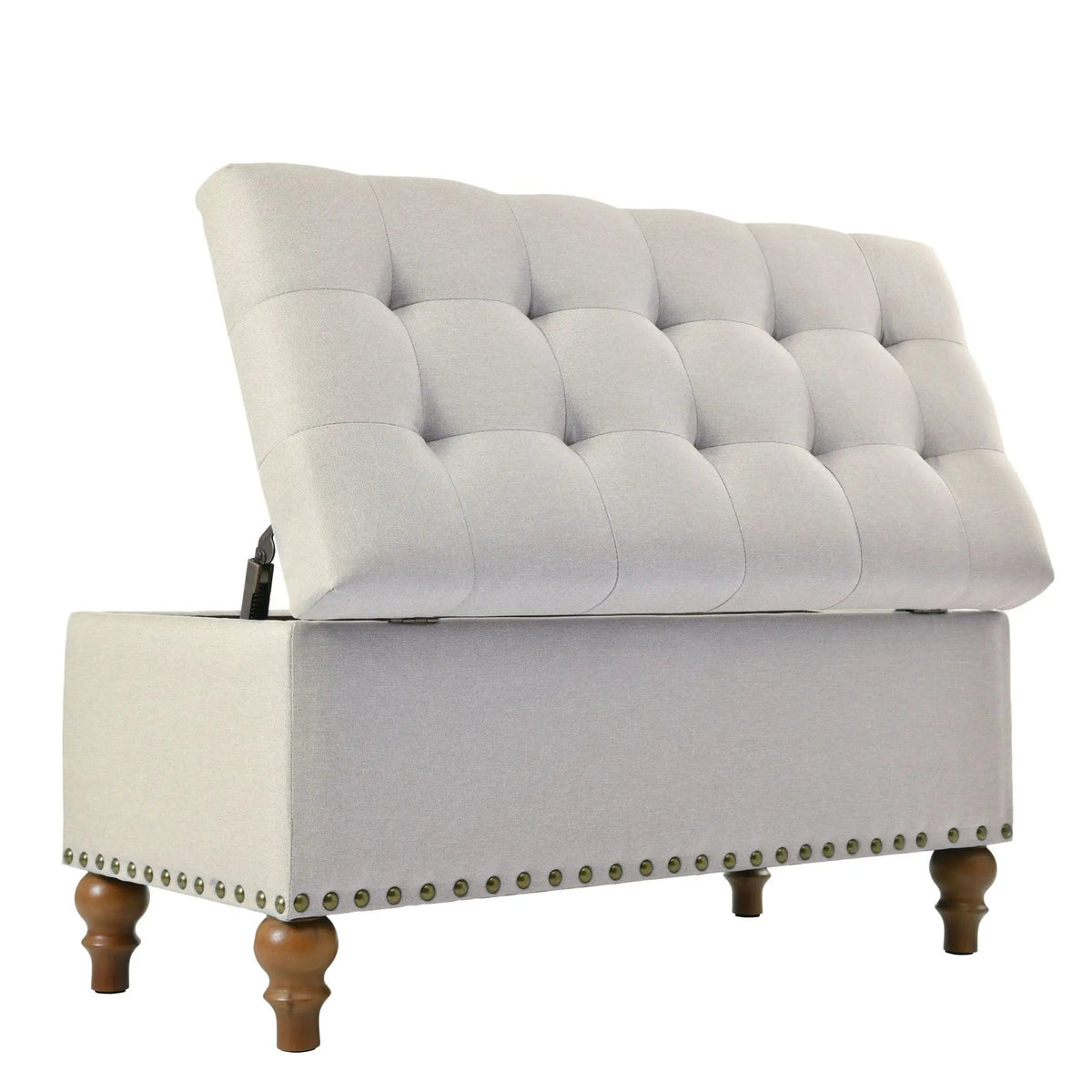 Upholstered Ottoman With Storage And Rivet Trim | 2 Pieces | Solid Wood | Living Room