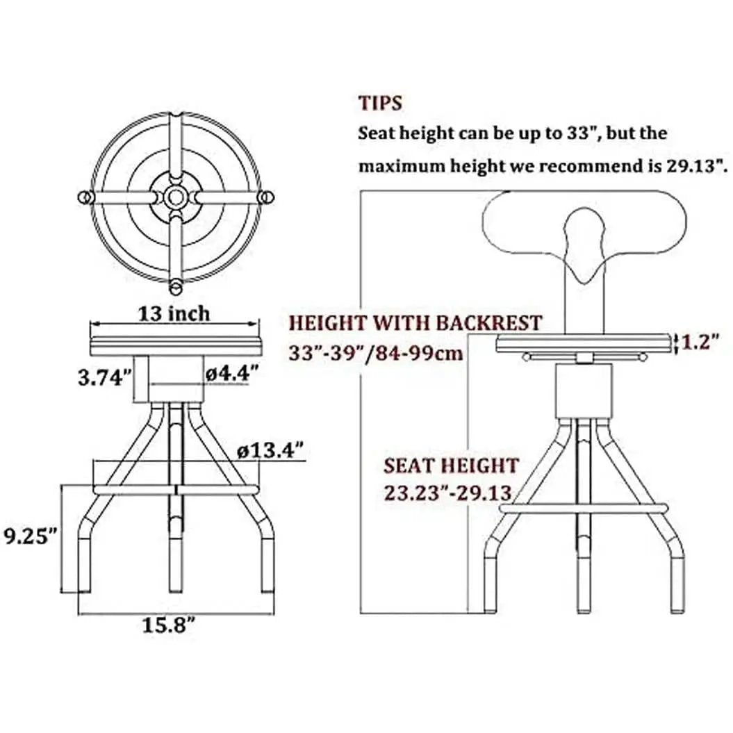 Adjustable Rustic Industrial Bar Stool Brown Seat Set of 2 from PriceLows™
