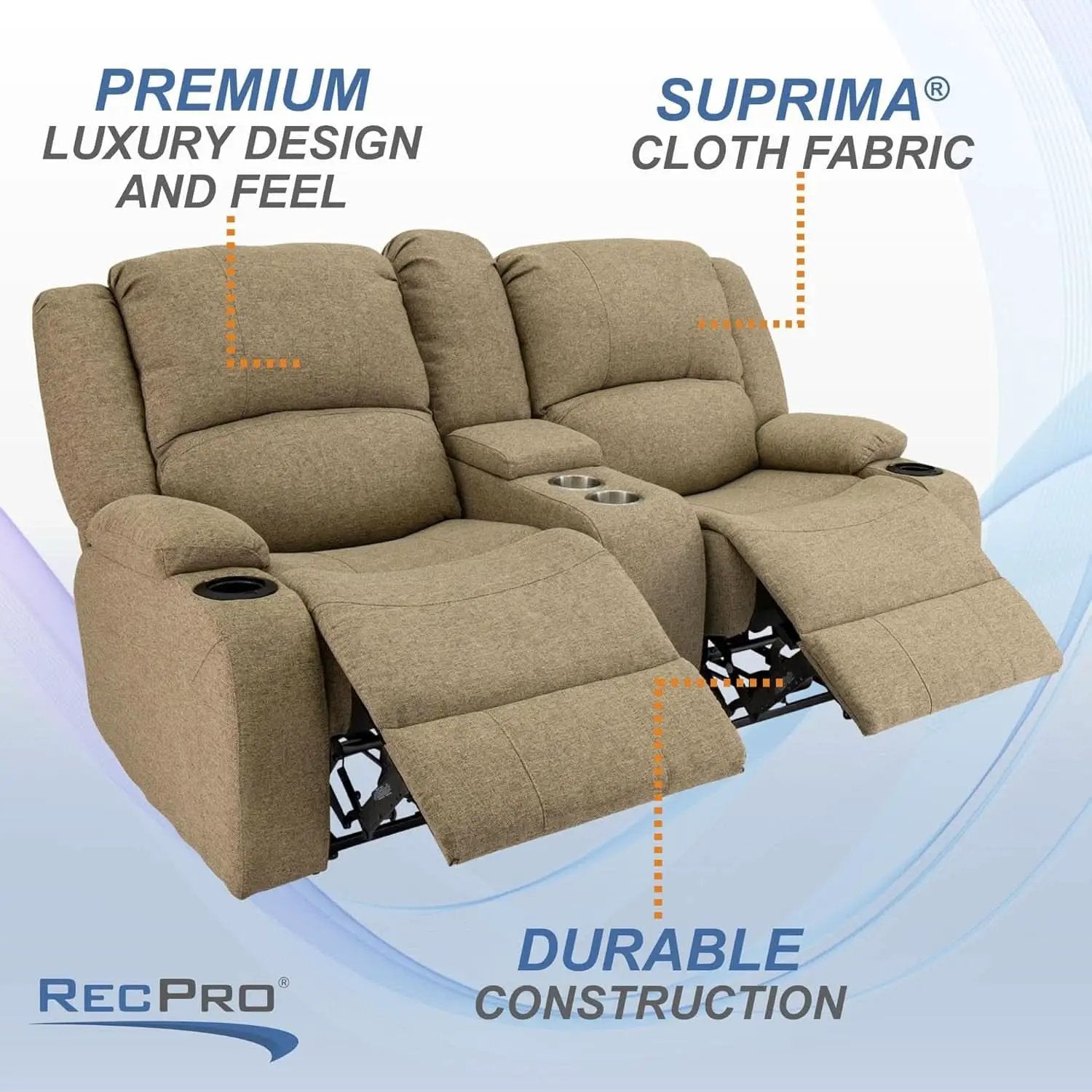 Powered Double RV Wall Hugger Recliner Sofa 67 Inch Oatmeal from PriceLows™