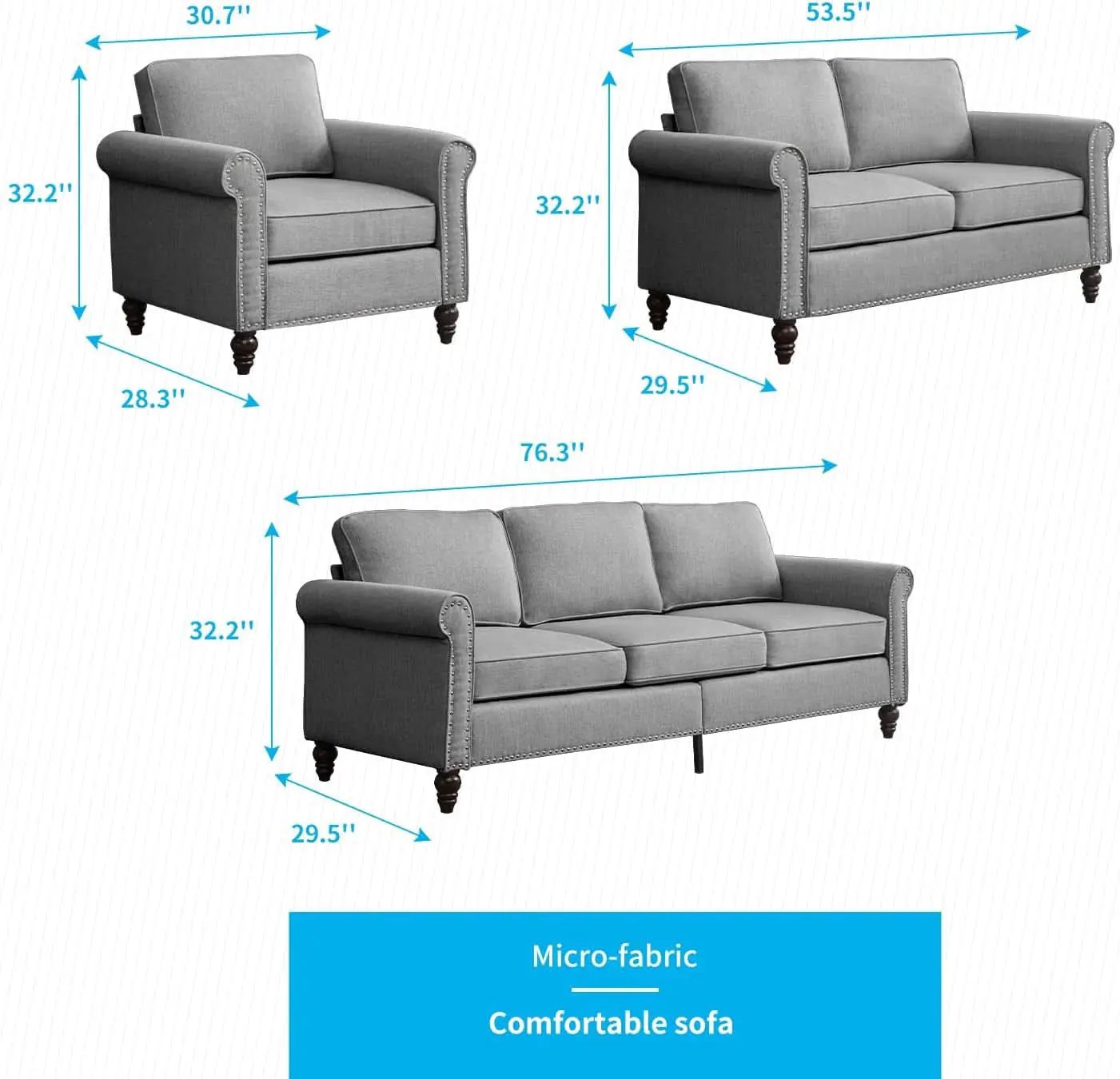 Light Grey Small Space Living Room Couch Set With Loveseat from PriceLows™