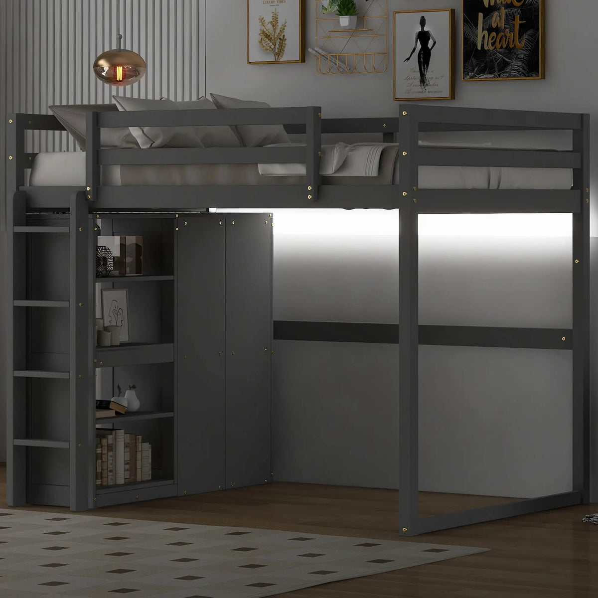 Loft Bed | Built In Wardrobe | Storage Shelves | Led Lighting
