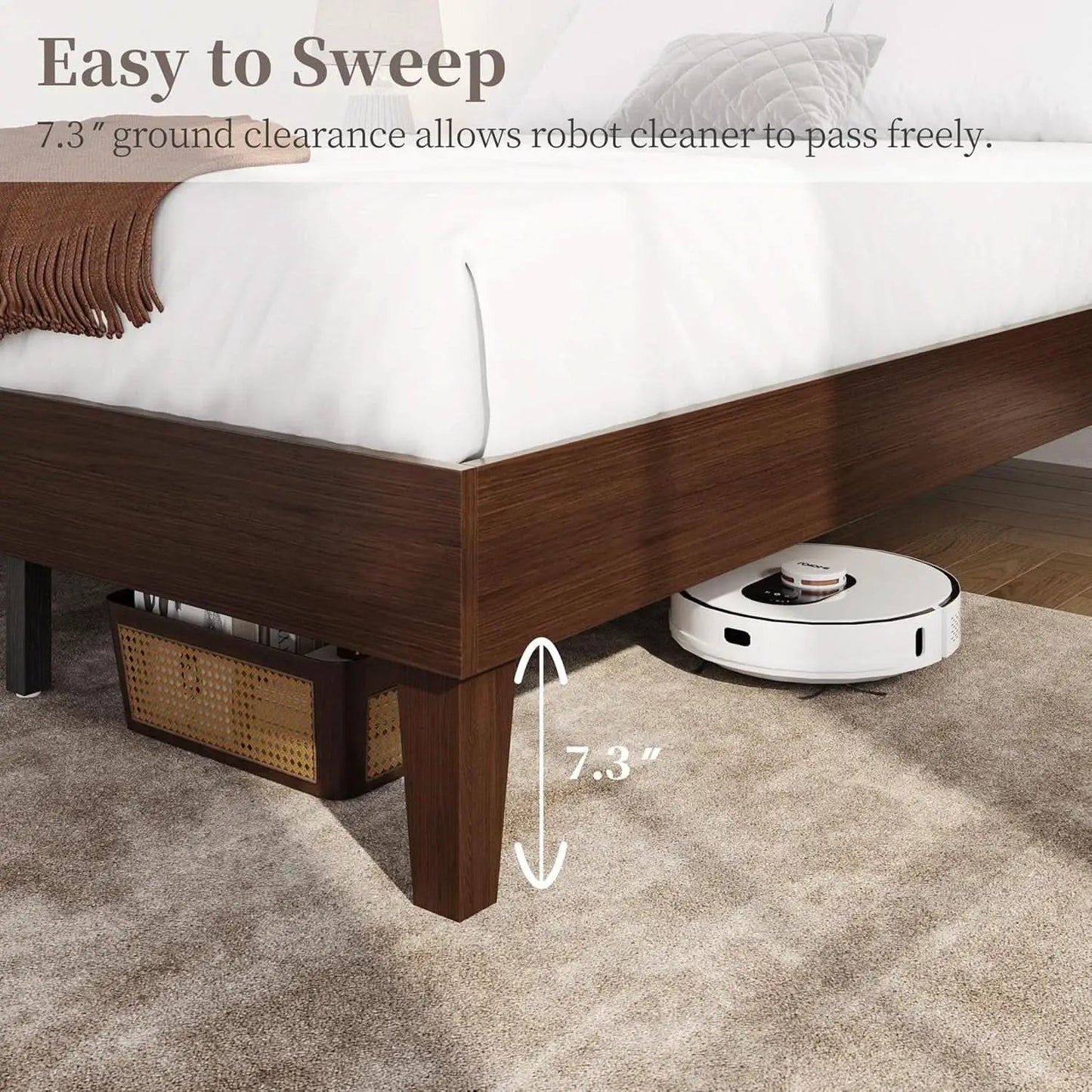 Queen Platform Bed Frame Dark Walnut Underbed Storage from PriceLows™