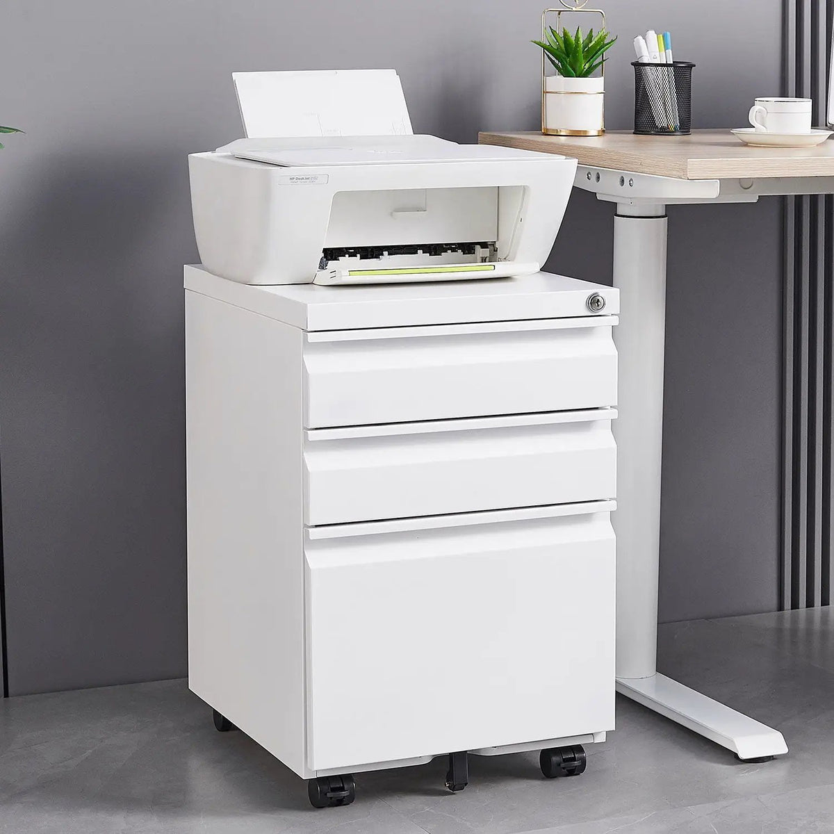 Mobile Filing Cabinet | 3 Drawers | Lockable Metal | Legal And Letter Size