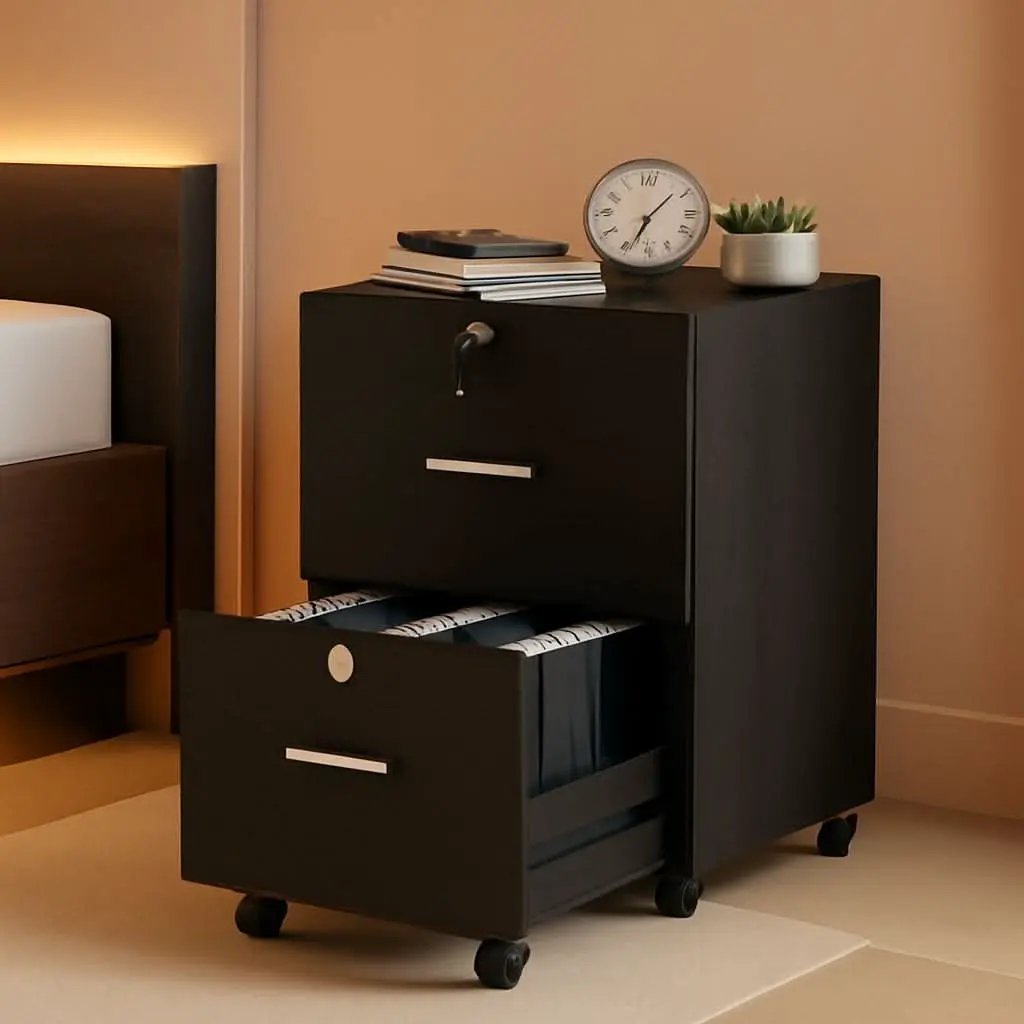 2 Drawer Rolling File Cabinet With Lock For Letter Size Folders Under Desk Black from PriceLows™
