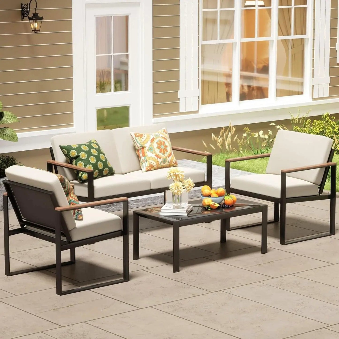 Metal Outdoor Patio Furniture Set 4 Piece With Cushions from PriceLows™