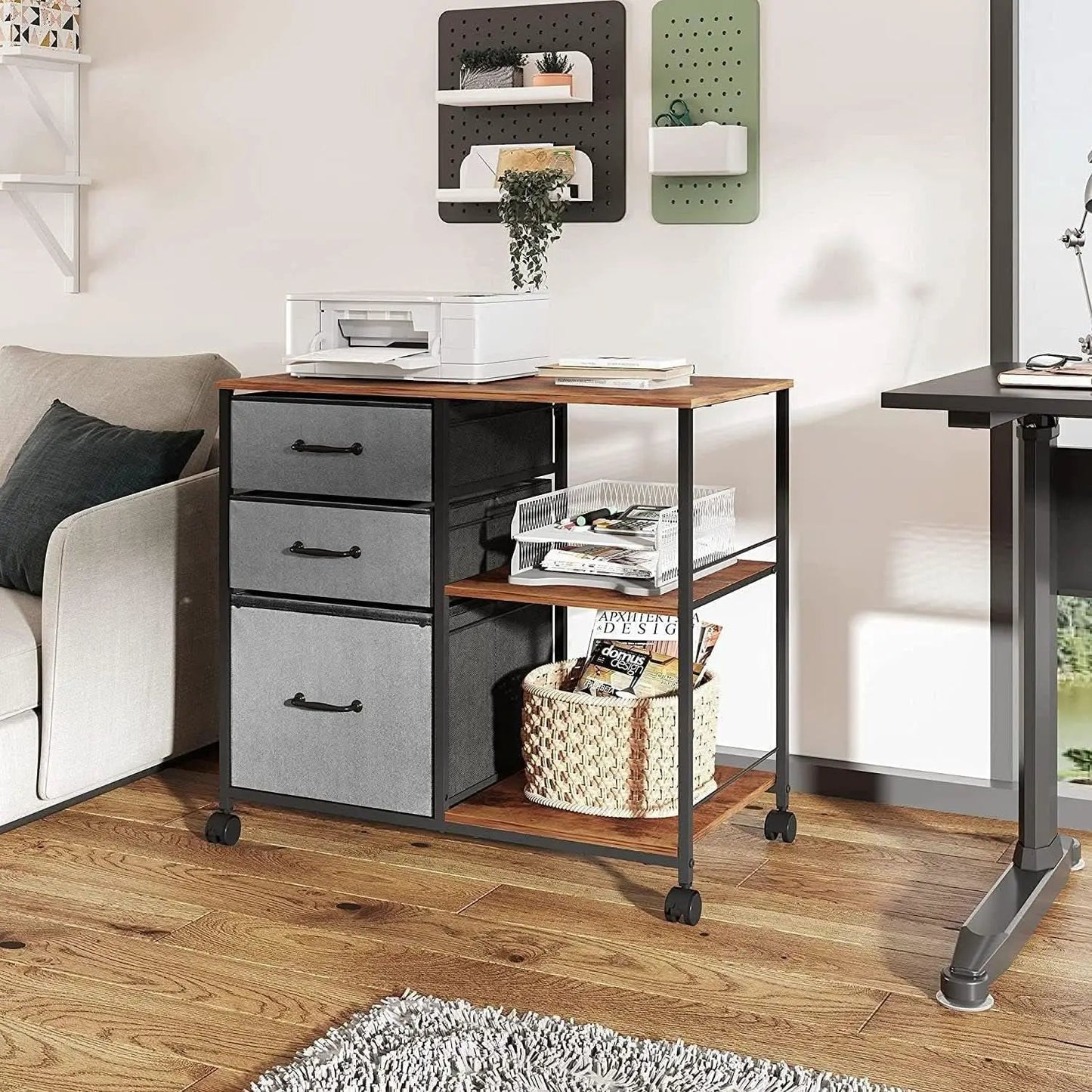 3 Drawer Mobile File Cabinet Rolling Printer Stand With Open Storage Shelf Rustic Brown Fits A4 Or Letter Size from PriceLows™