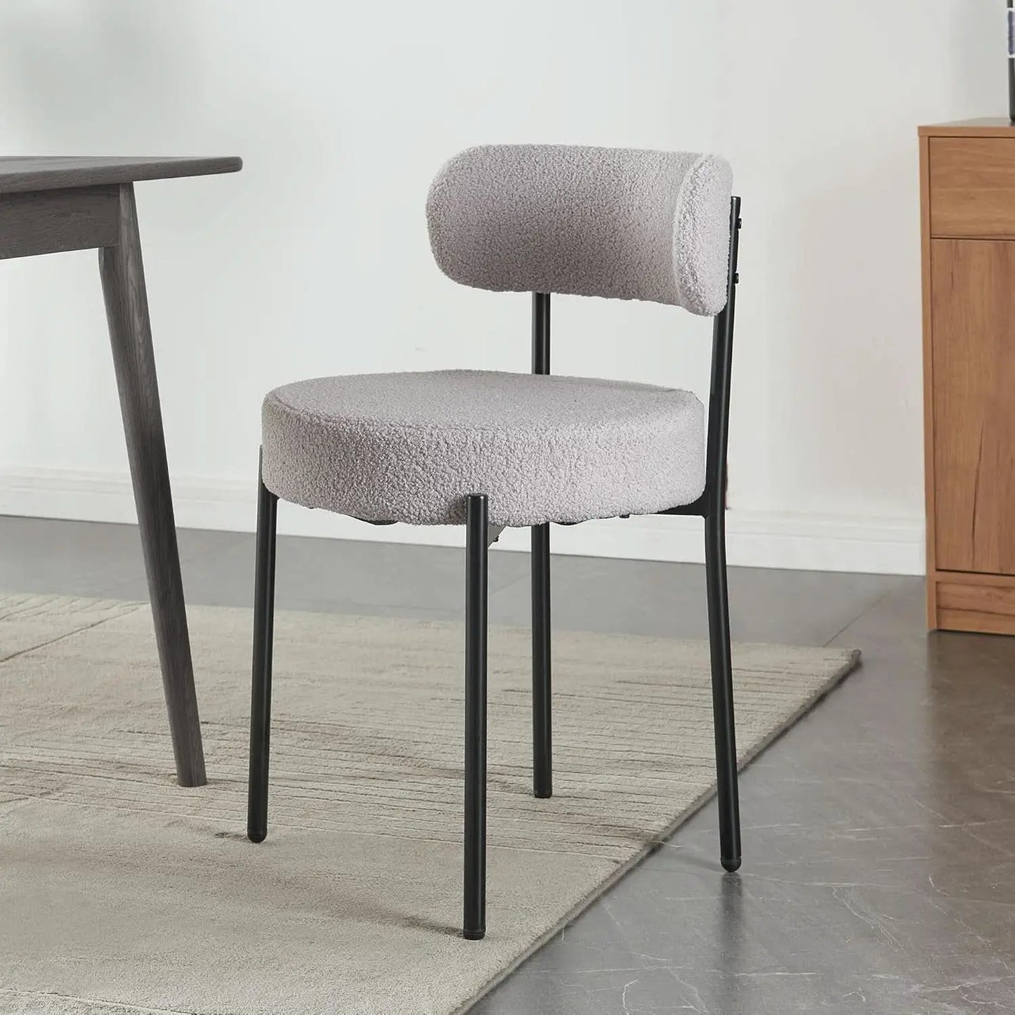 Round Upholstered Boucle Dining Chair Grey With Black Legs from PriceLows™