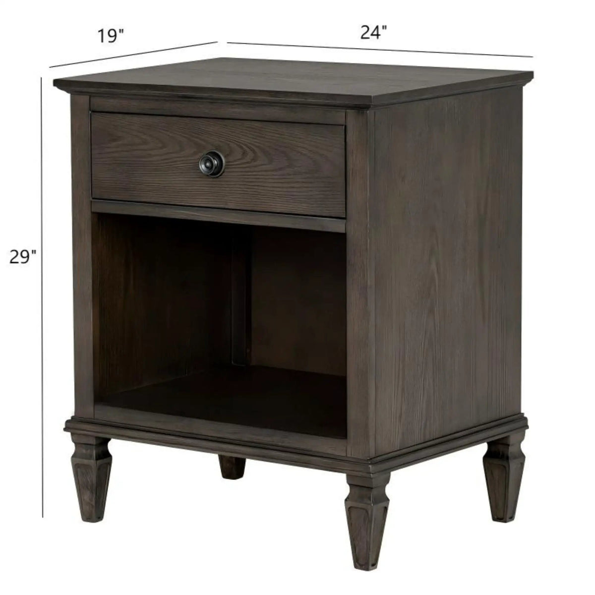 Victoria Nightstand | French-Inspired Design | Wire Brush Finish | 1 Drawer And Open Shelf