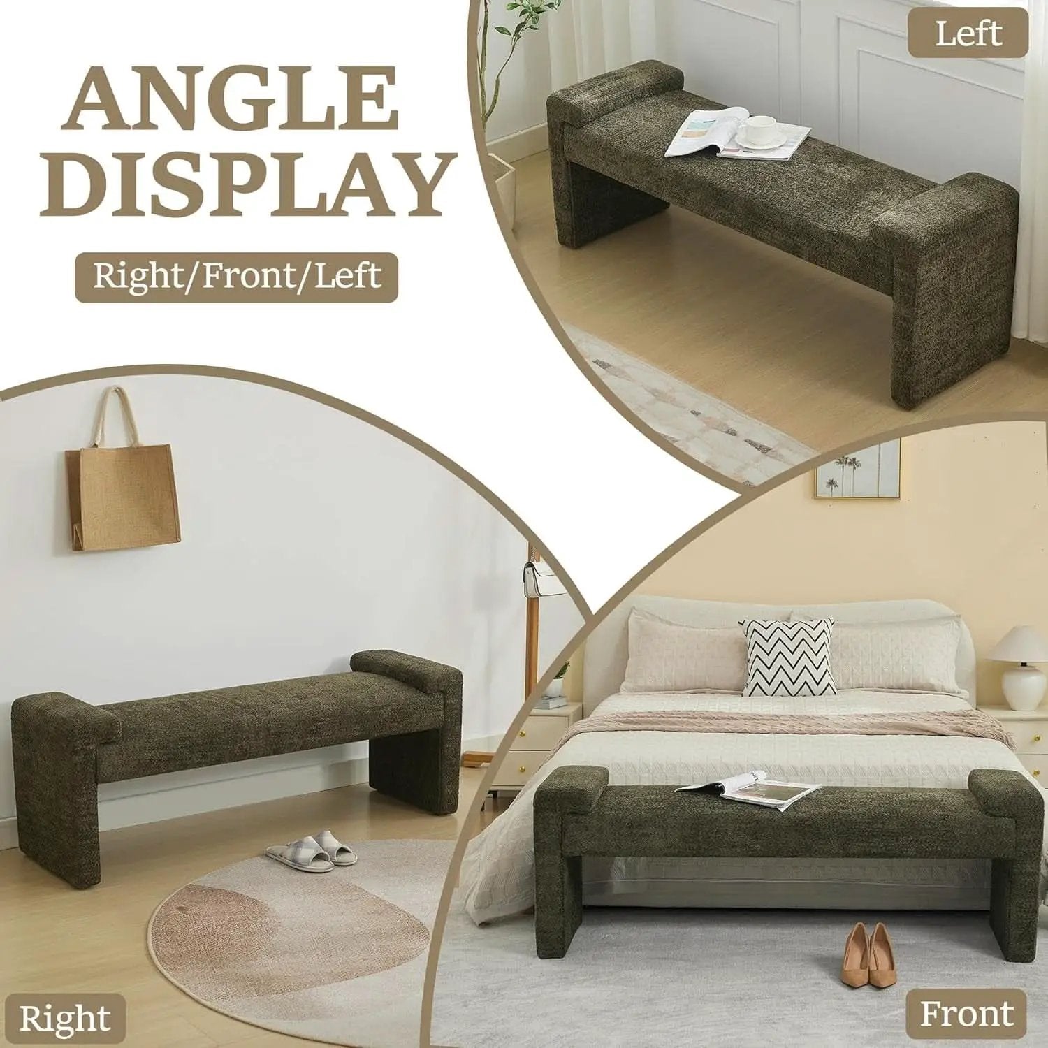 Green Upholstered End Of Bed Bench Curved Wood Frame from PriceLows™