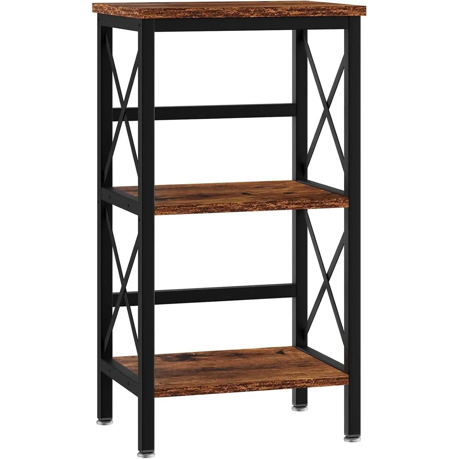 3 Tier Bookcase Industrial Metal Bookshelf With Side Fence in Rustic Brown Living Room Storage Display from PriceLows™