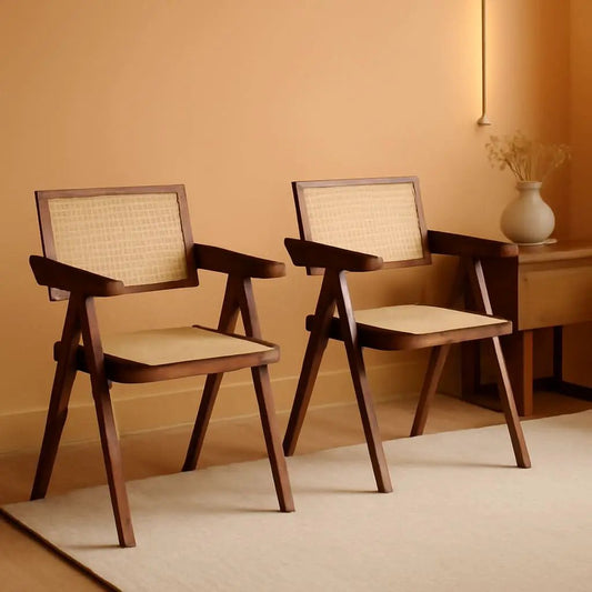 Walnut Rattan Dining Chairs Set Of 2 Ergonomic Back from PriceLows™