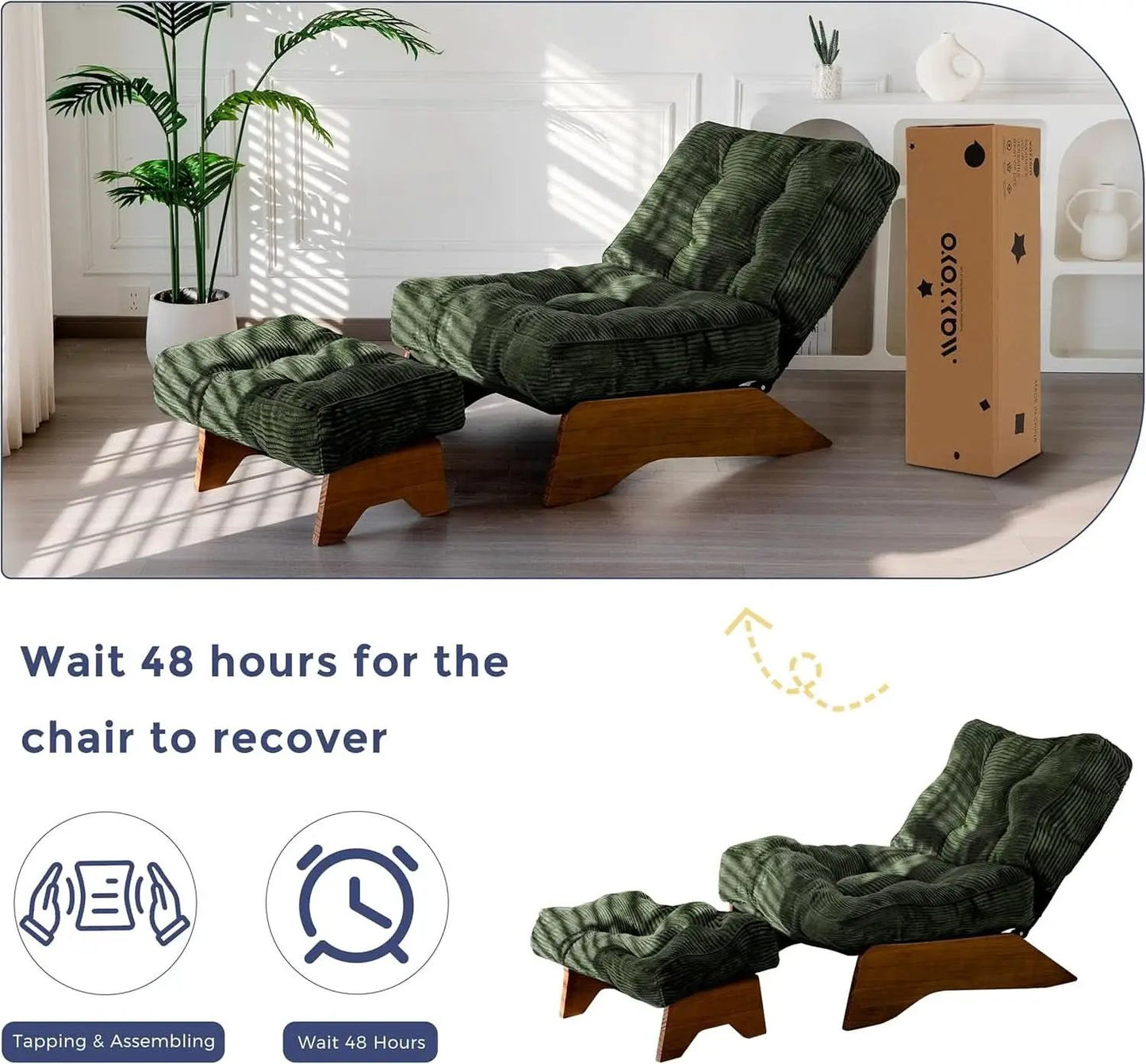 Green Adjustable Backrest Accent Chair With Ottoman from PriceLows™
