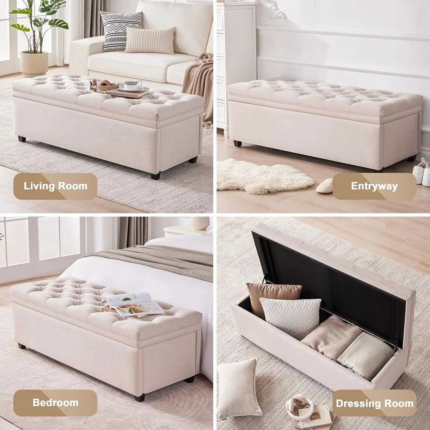 50 Inch Beige Tufted Storage Ottoman Bench Upholstered from PriceLows™