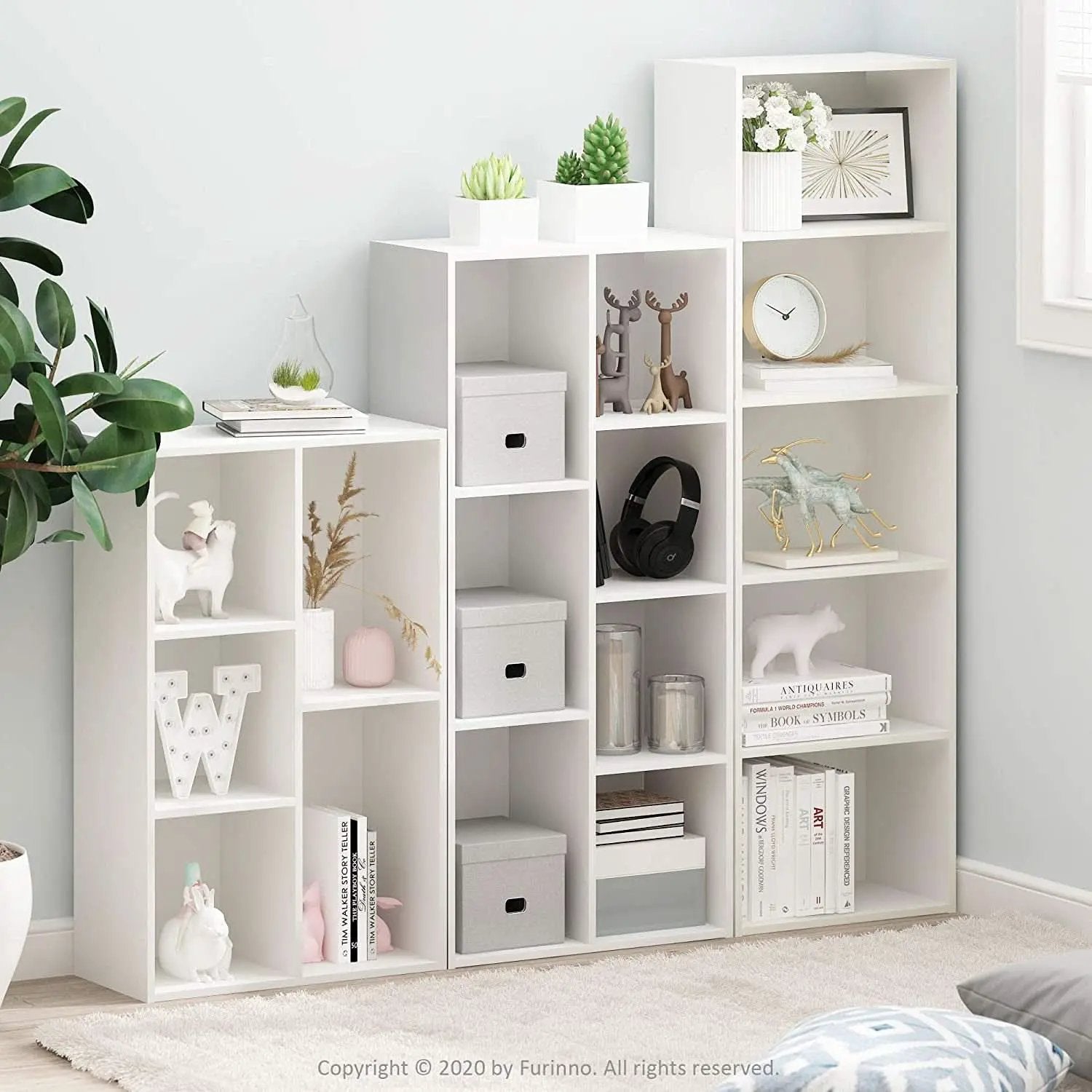 White 5 Tier Bookcase Storage Shelf For Living Room from PriceLows™