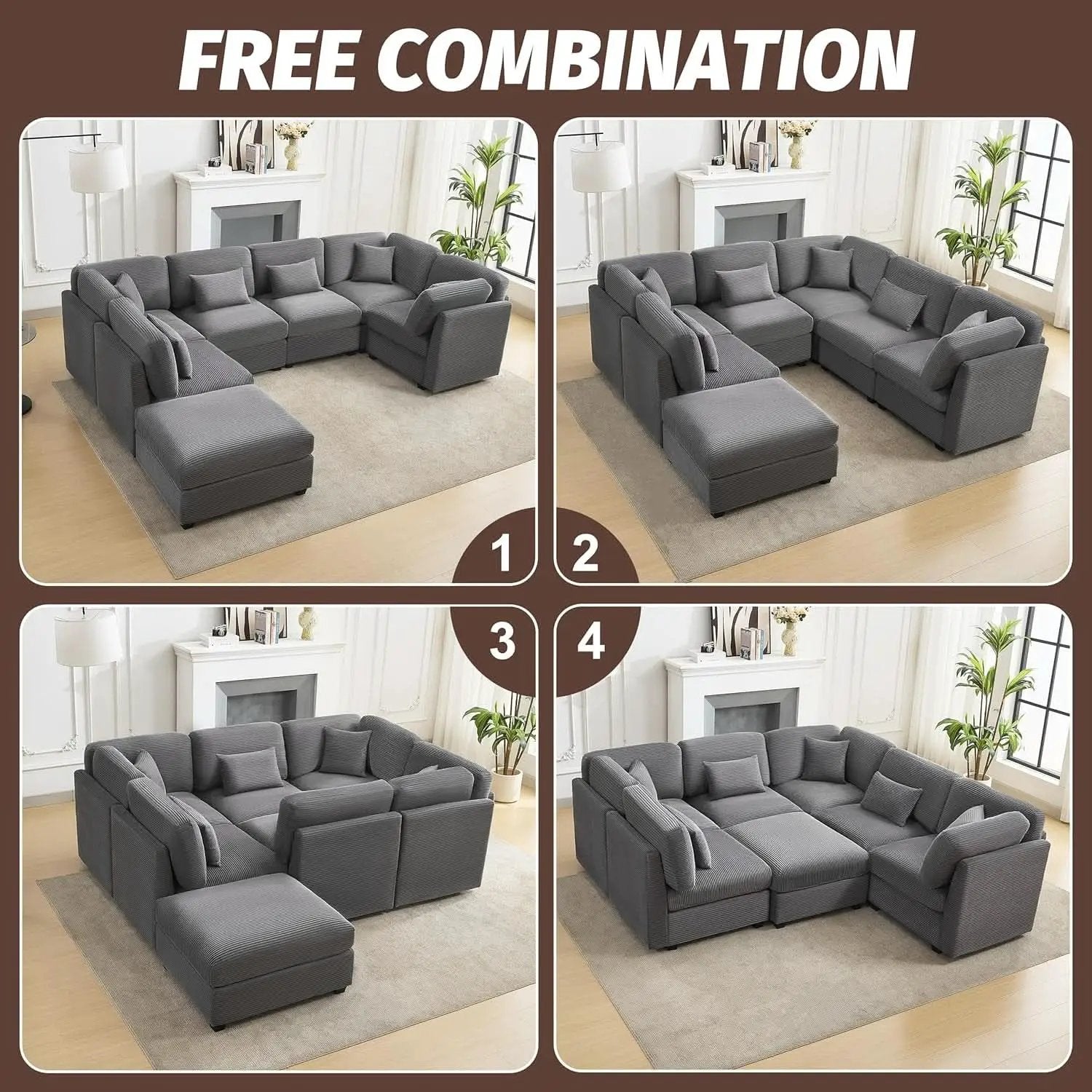 125Inch Oversized Corduroy Cloud Sleeper Grey Sofa from PriceLows™