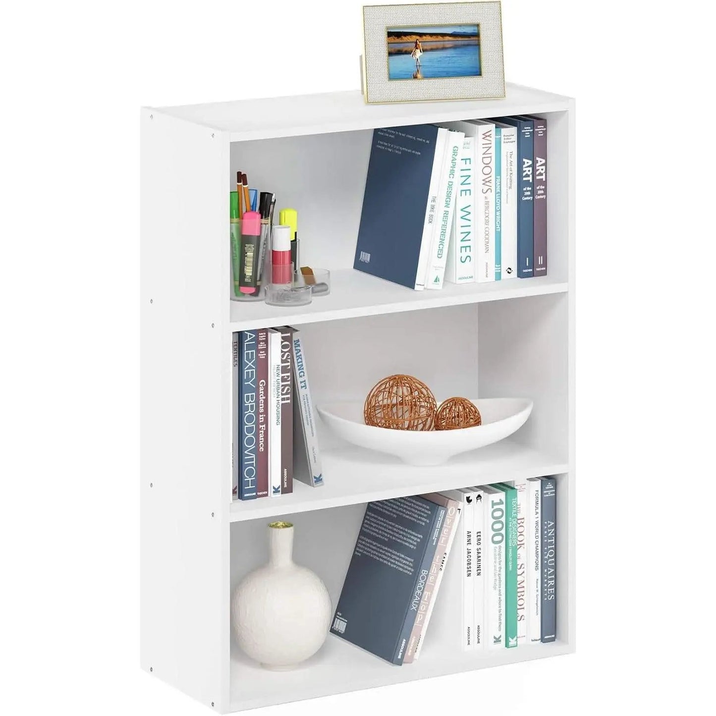 Pasir 3-Tier Open Shelf Bookcase White 31.5 Inch High from PriceLows™