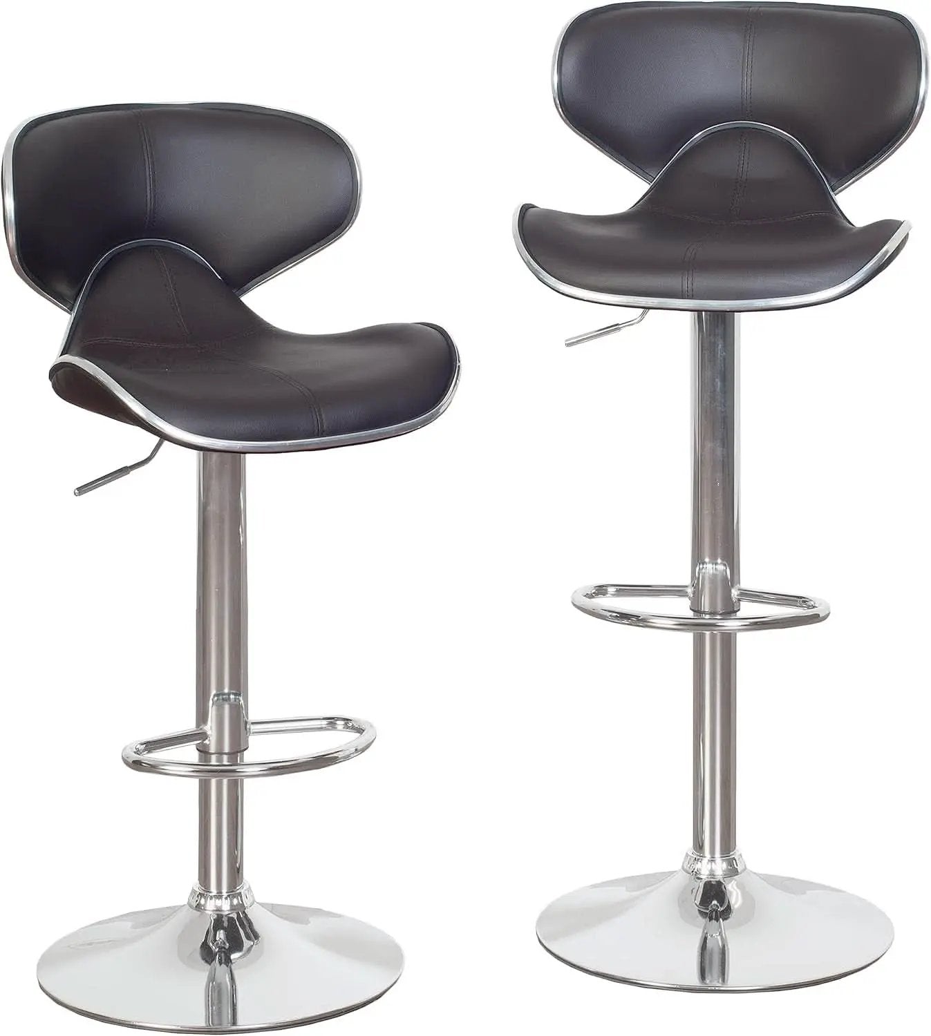 Two Brown Airlift Swivel Barstools With Chrome Base Adjustable Height 360 Degree Rotation from PriceLows™