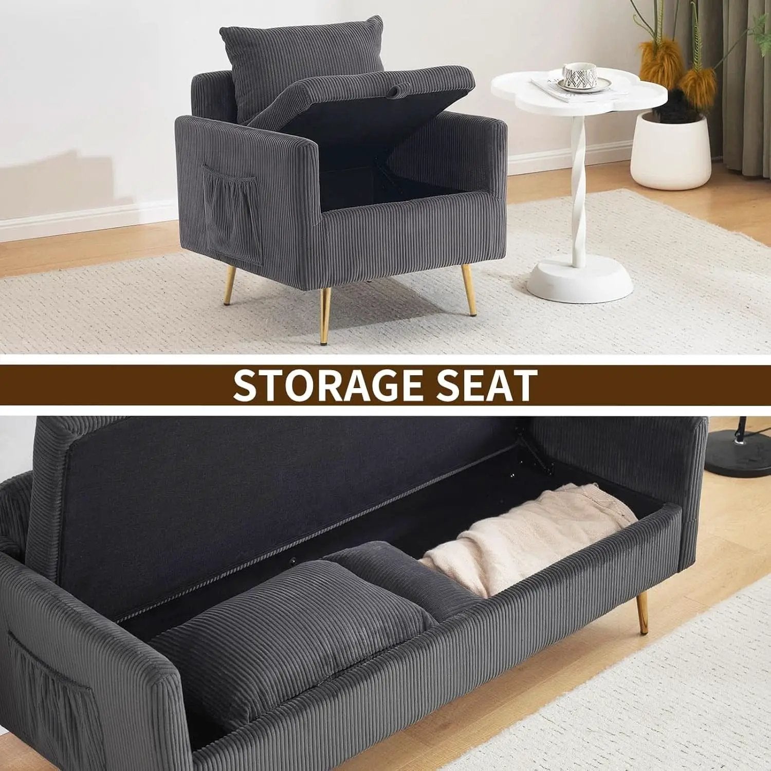 3 Piece Storage Sofa Set With Corduroy Gray Loveseat from PriceLows™