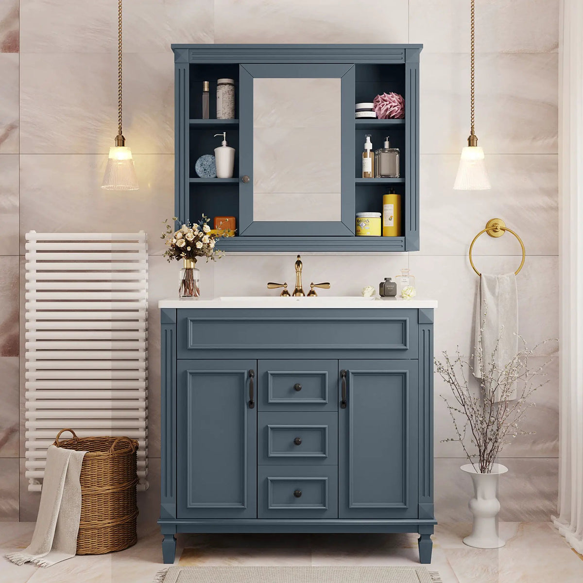 Bathroom Vanity With Top Sink | Mirror Cabinet Included | 2 Soft Closing Doors | 2 Drawers
