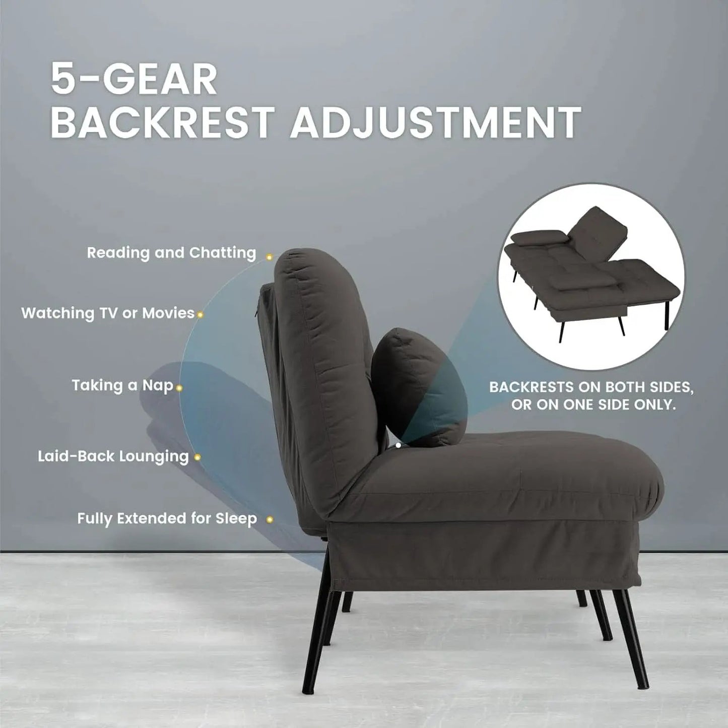 68 Inch Convertible Futon Sofa Bed With Adjustable Backrest from PriceLows™