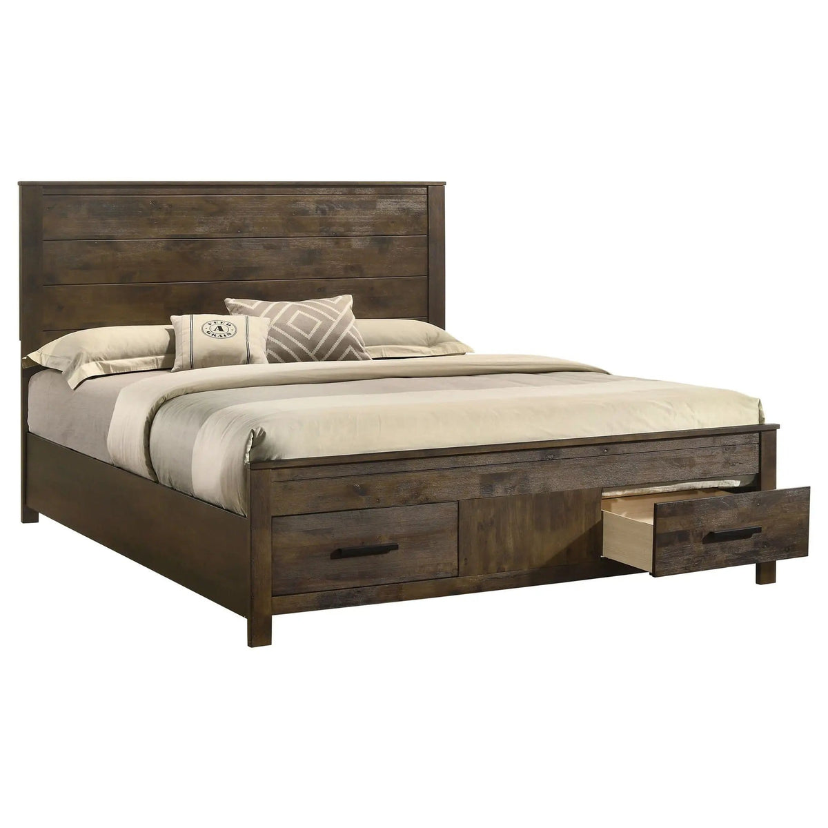 Woodmont Eastern King Storage Bed Rustic Golden | 79.75 x 83.75 x 54 in | Veneer | Brown