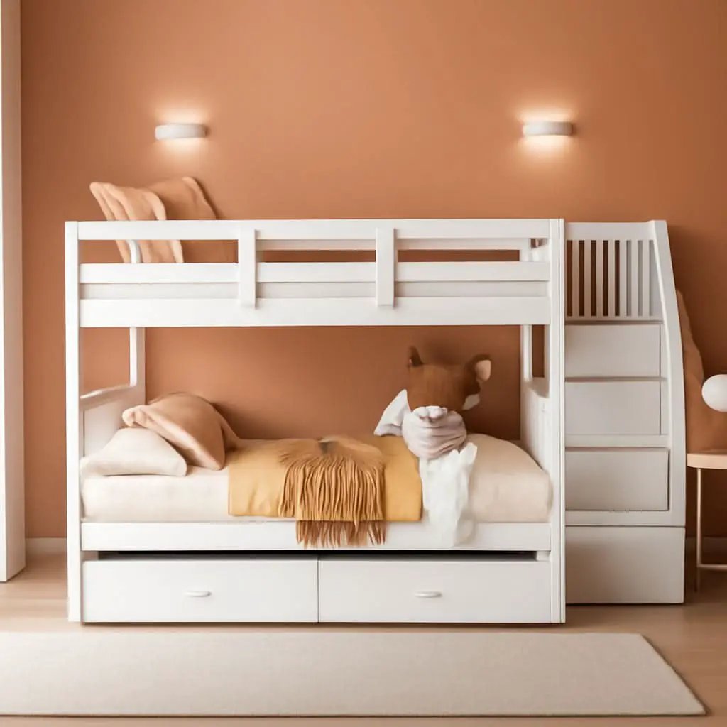 Twin Over Twin Bunk Bed With Stairs And Trundle White from PriceLows™