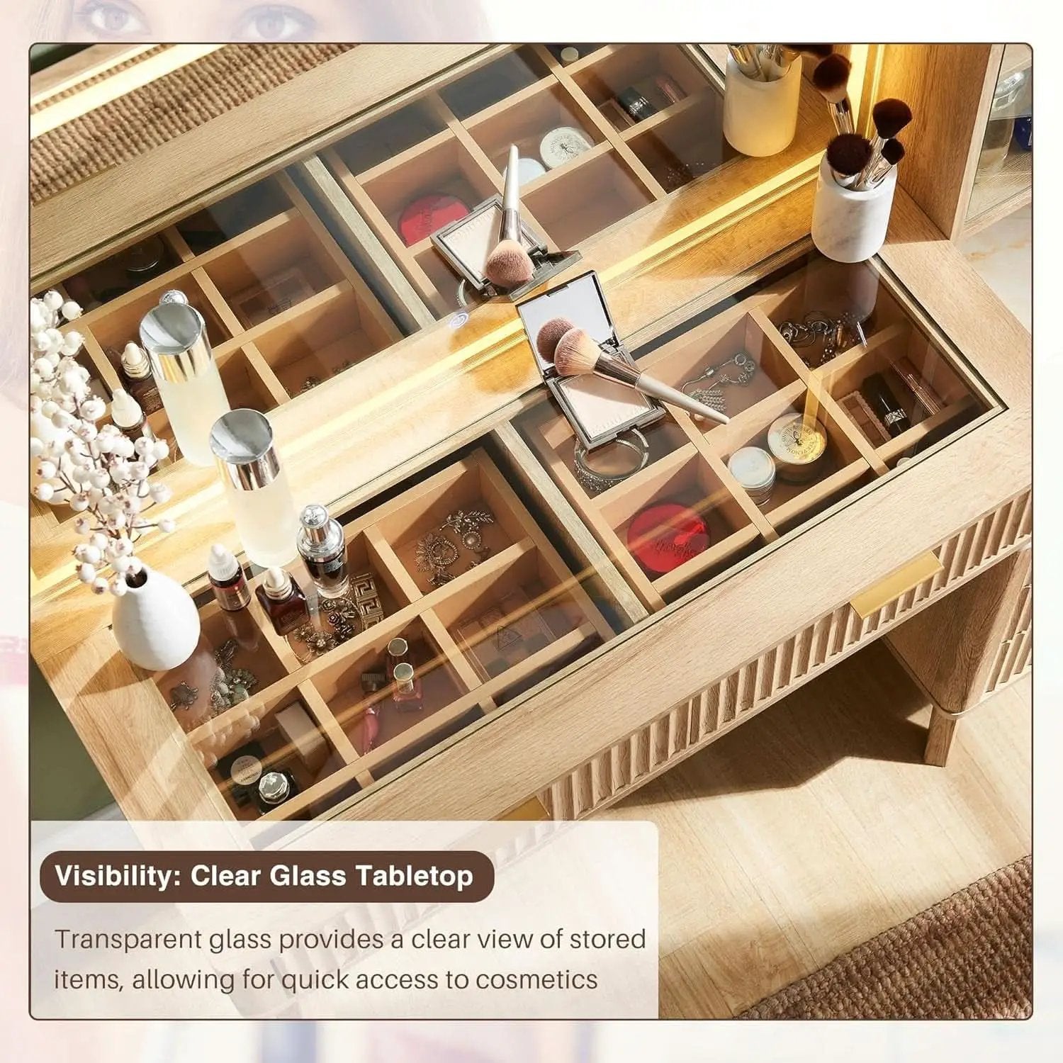 Oak Fluted Makeup Vanity 48 Inch With Lighted Mirror from PriceLows™