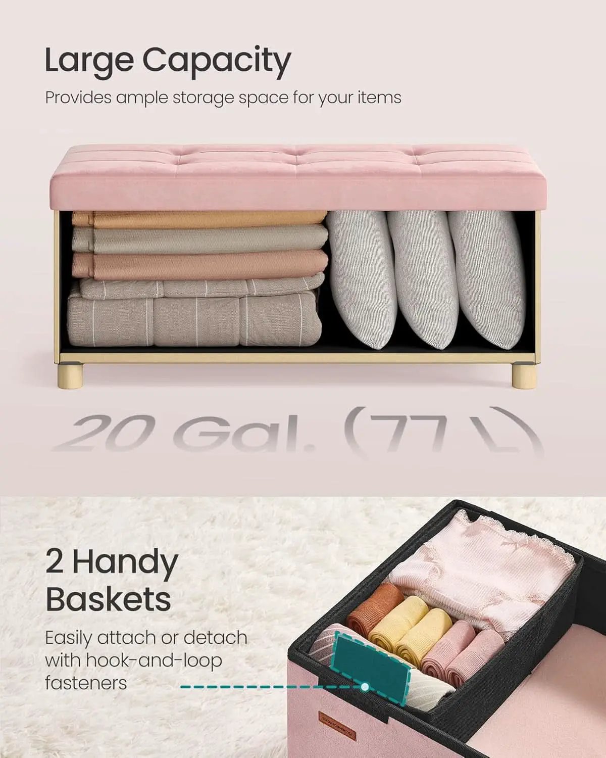 Jelly Pink Velvet Storage Ottoman Bench 15x30 Inches from PriceLows™
