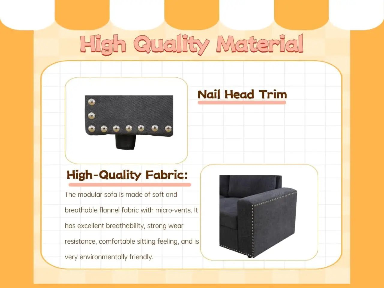 Flannel Modular Sectional Sofa With USB Ports Grey from PriceLows™