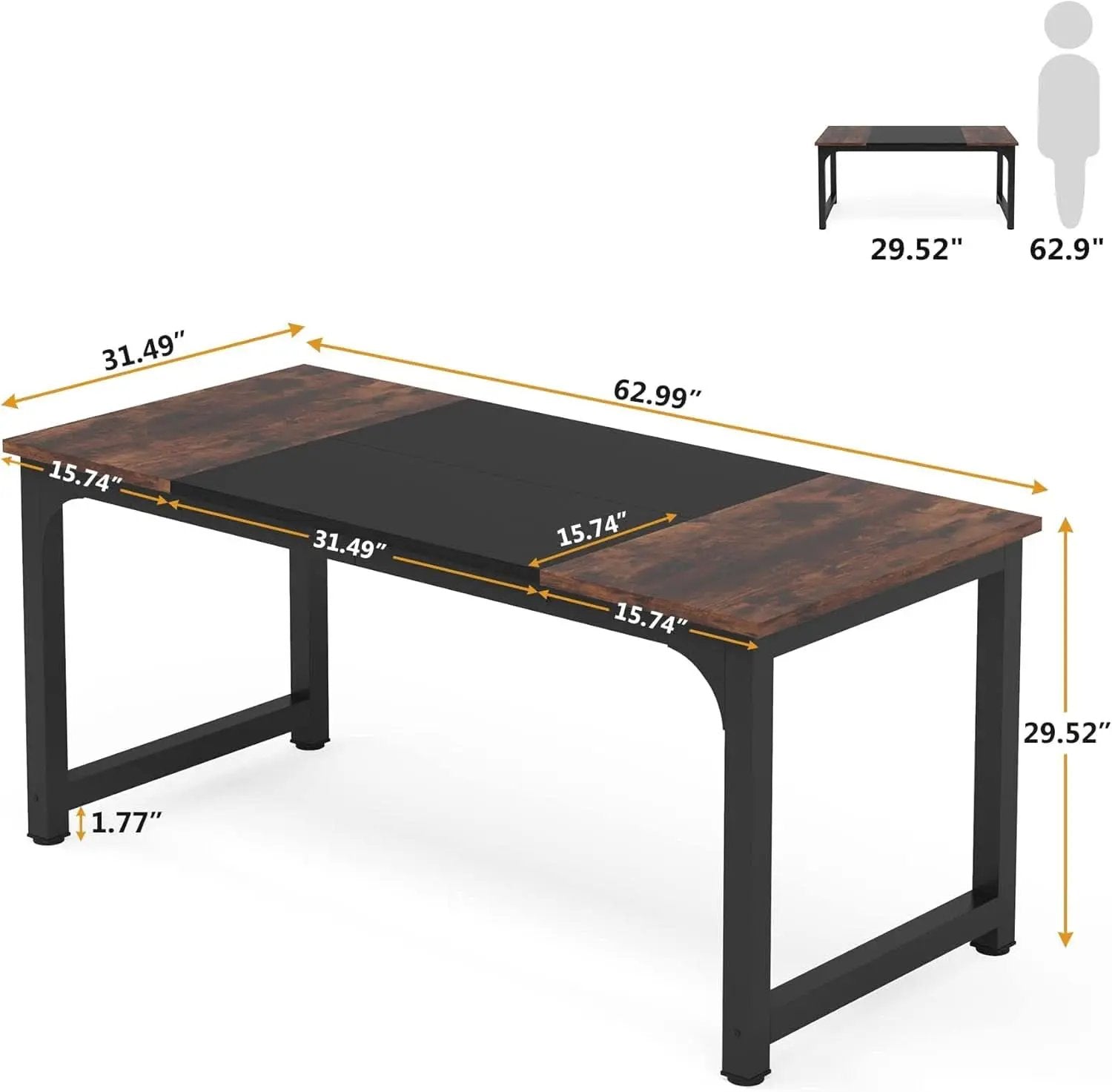 63 Inch Executive Desk Two Tone Brown Black Heavy Duty Frame from PriceLows™