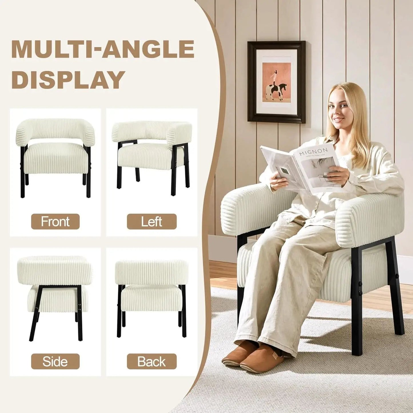 Beige Corduroy Barrel Chair With Pocket Coil Support from PriceLows™