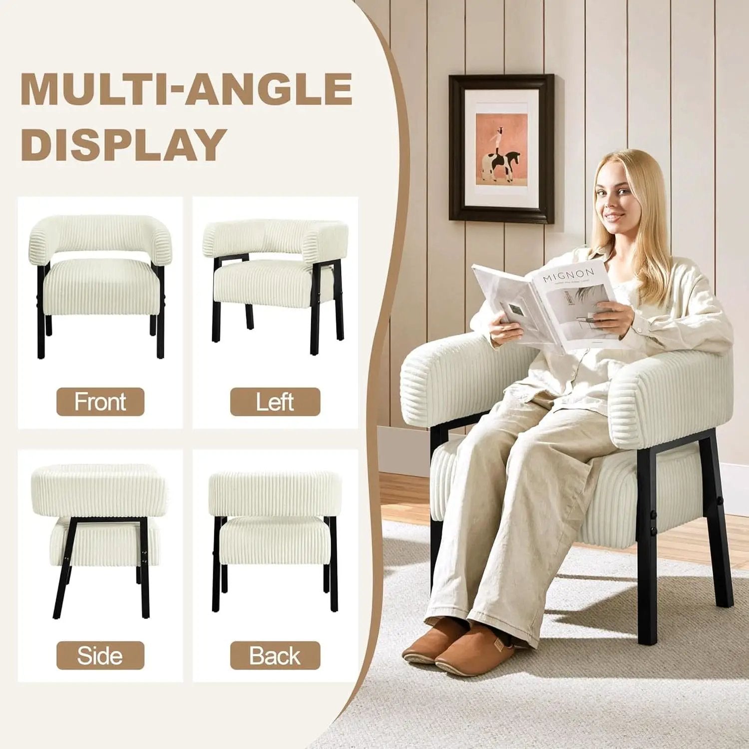 Beige Corduroy Barrel Chair With Pocket Coil Support from PriceLows™