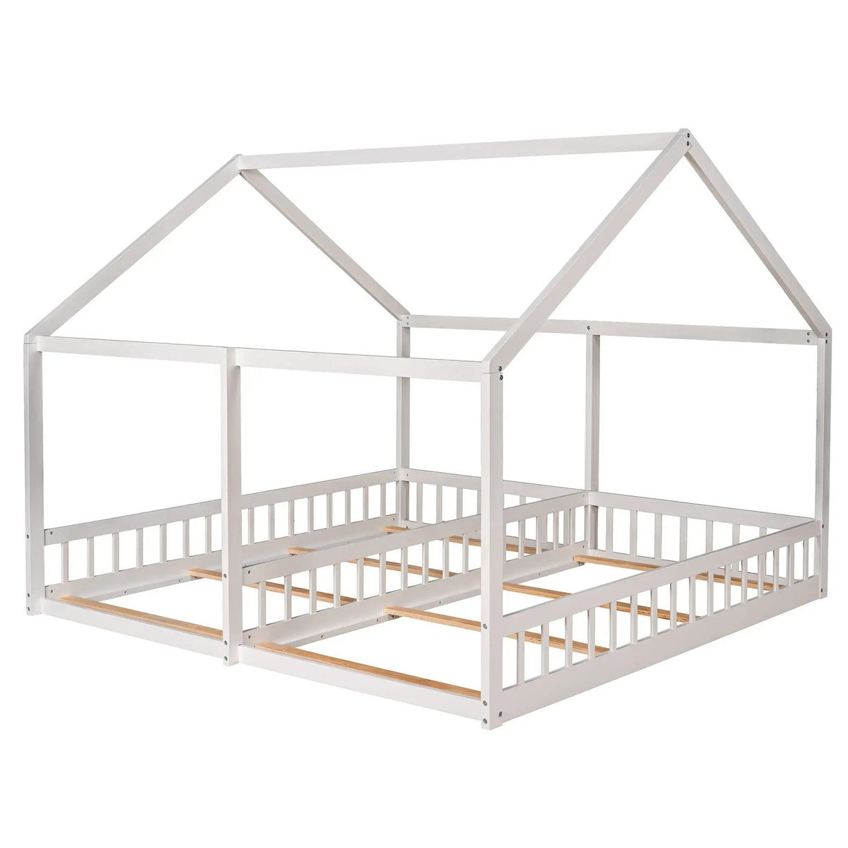 House Platform Bed | Solid Steel Frame | Twin Shared Bunks | Built In Guards