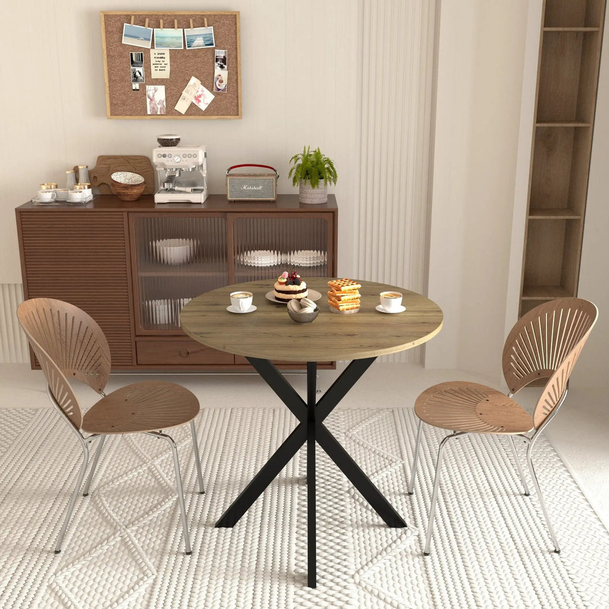 Round Dining Table | Industrial Metal Base | Rustic Brown Top | 31.5 Inch