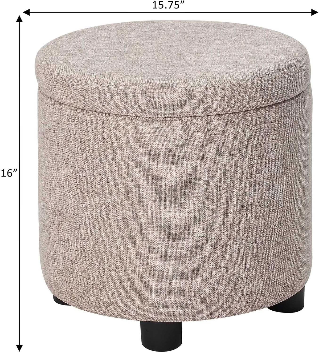 Round Storage Ottoman Upholstered Removable Tray Lid from PriceLows™