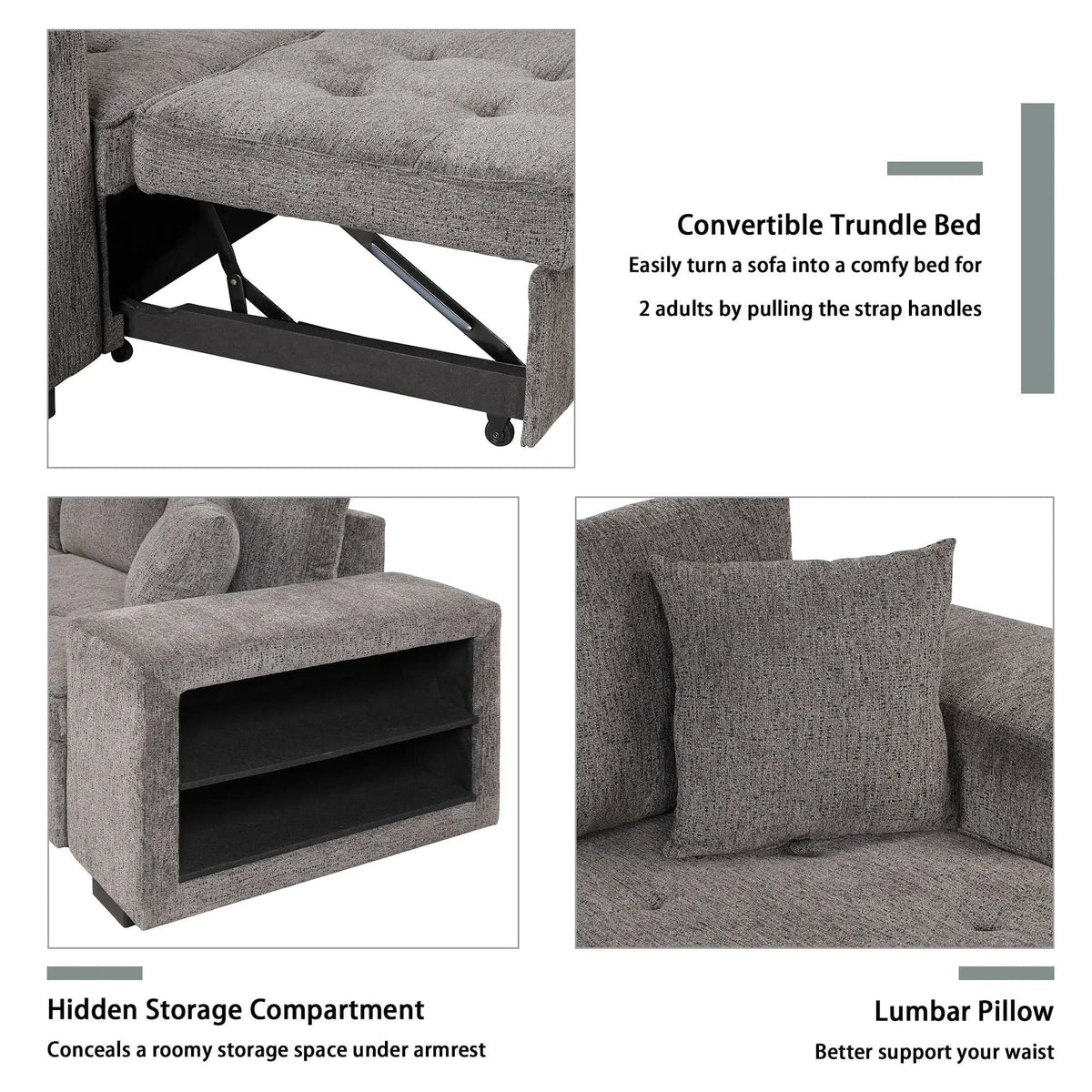Modern L-Shape 3 Seat Reversible Sectional Couch, Pull Out Sleeper Sofa With Storage | 4 Pieces | Fabric | Living Room